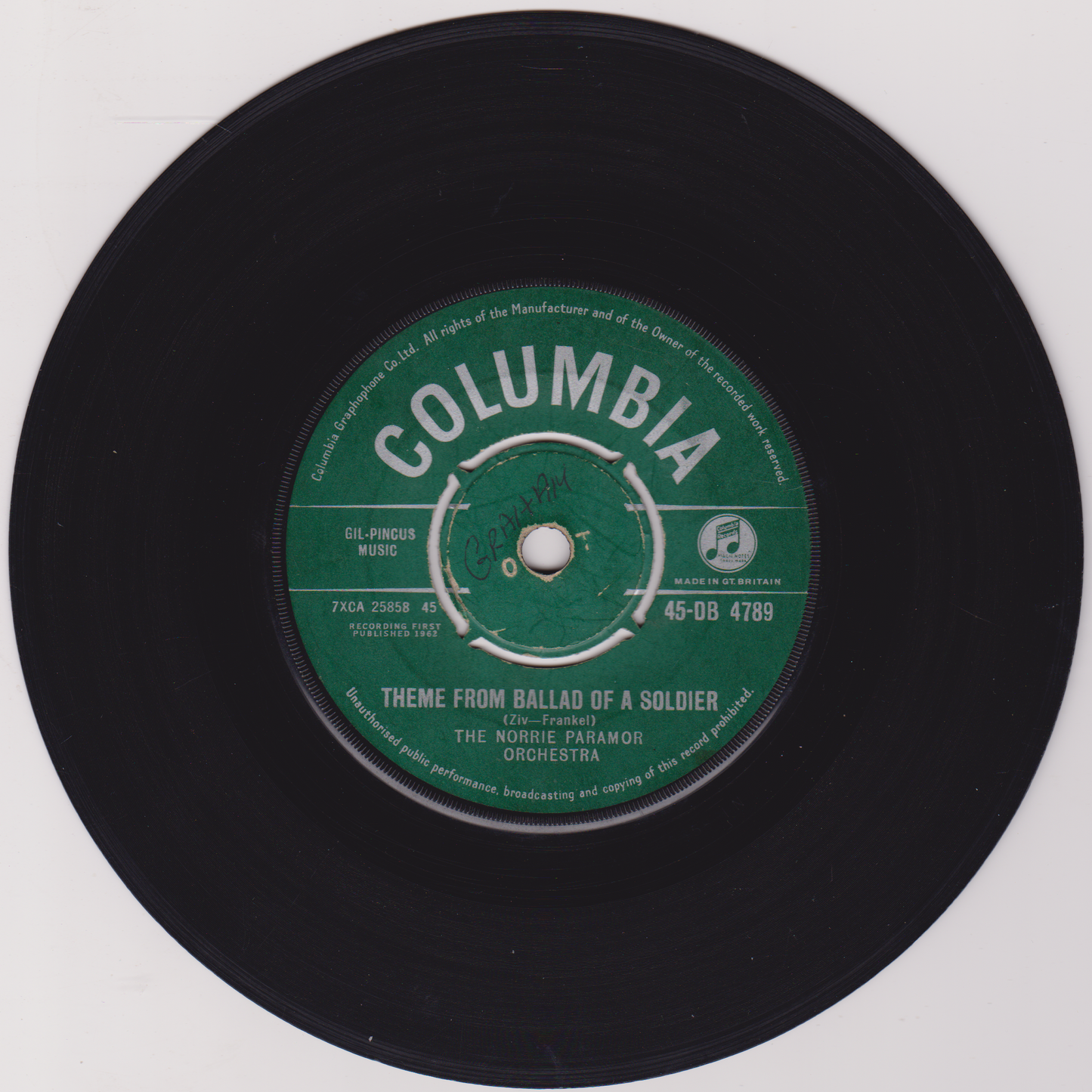 The Norrie Paramor Orchestra – Theme From Z-Cars (Columbia 1962) 7" vinyl single VG/-