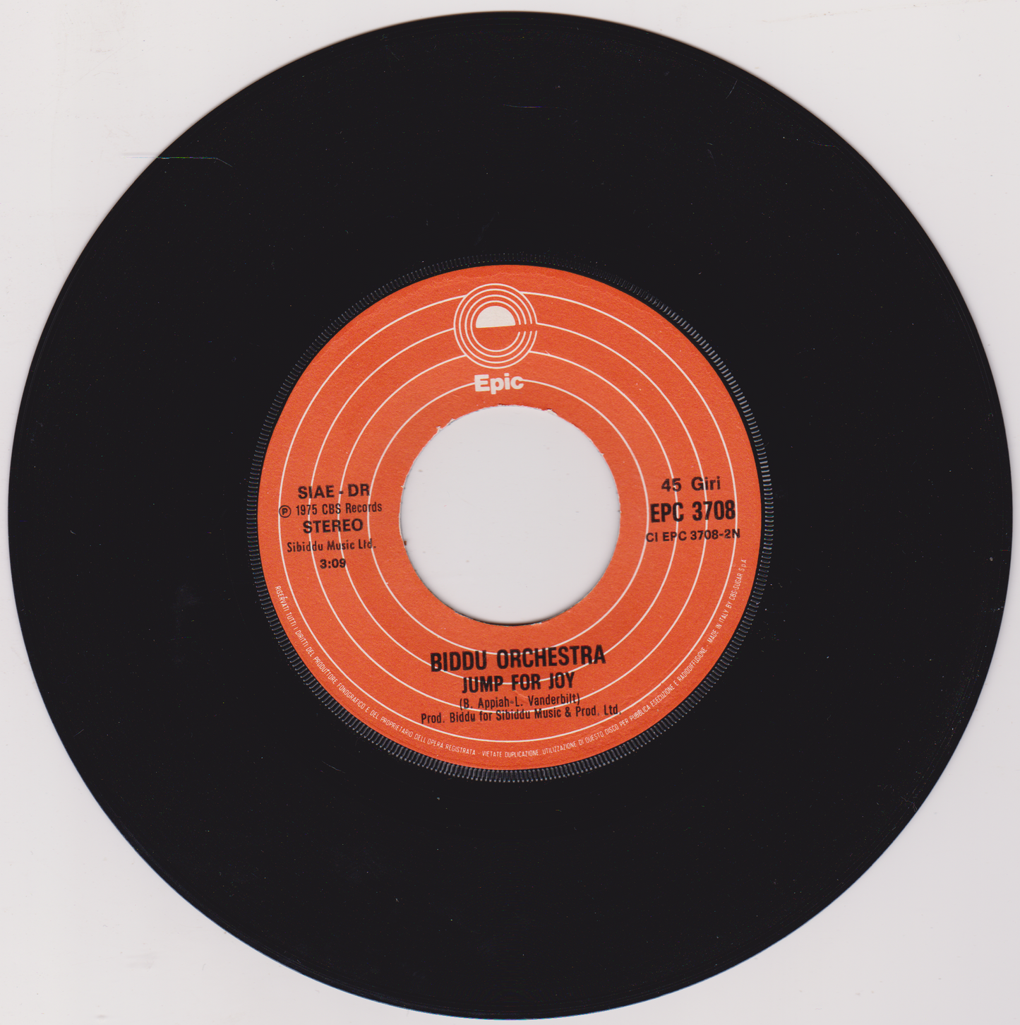 Biddu Orchestra – I Could Have Danced All Night / Jump For Joy (Epic 1975) 7" vinyl P/S Italian single VG/VG