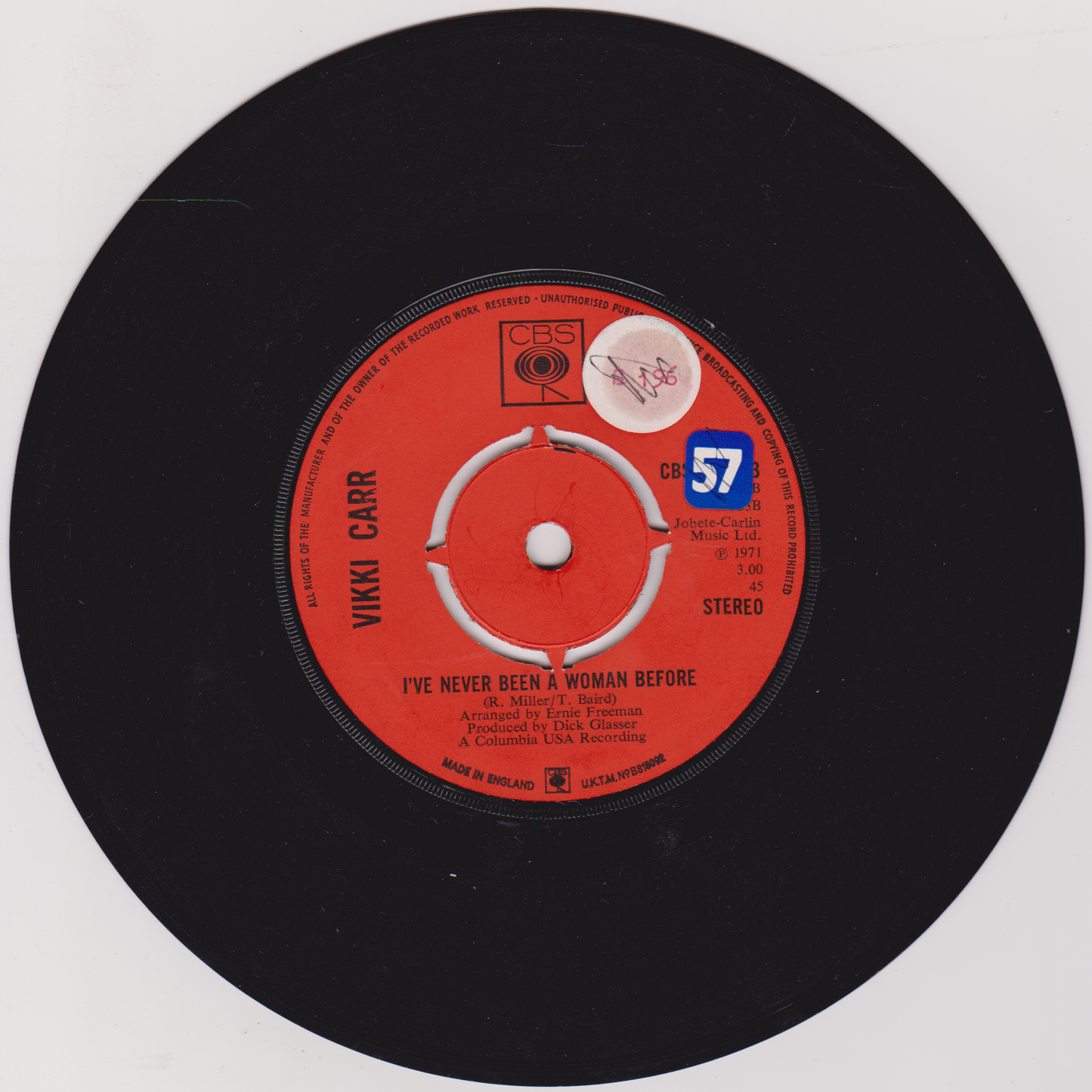 Vikki Carr – I Can't Give Back The Love I Feel For You (CBS 1971) 7" vinyl single VG/-