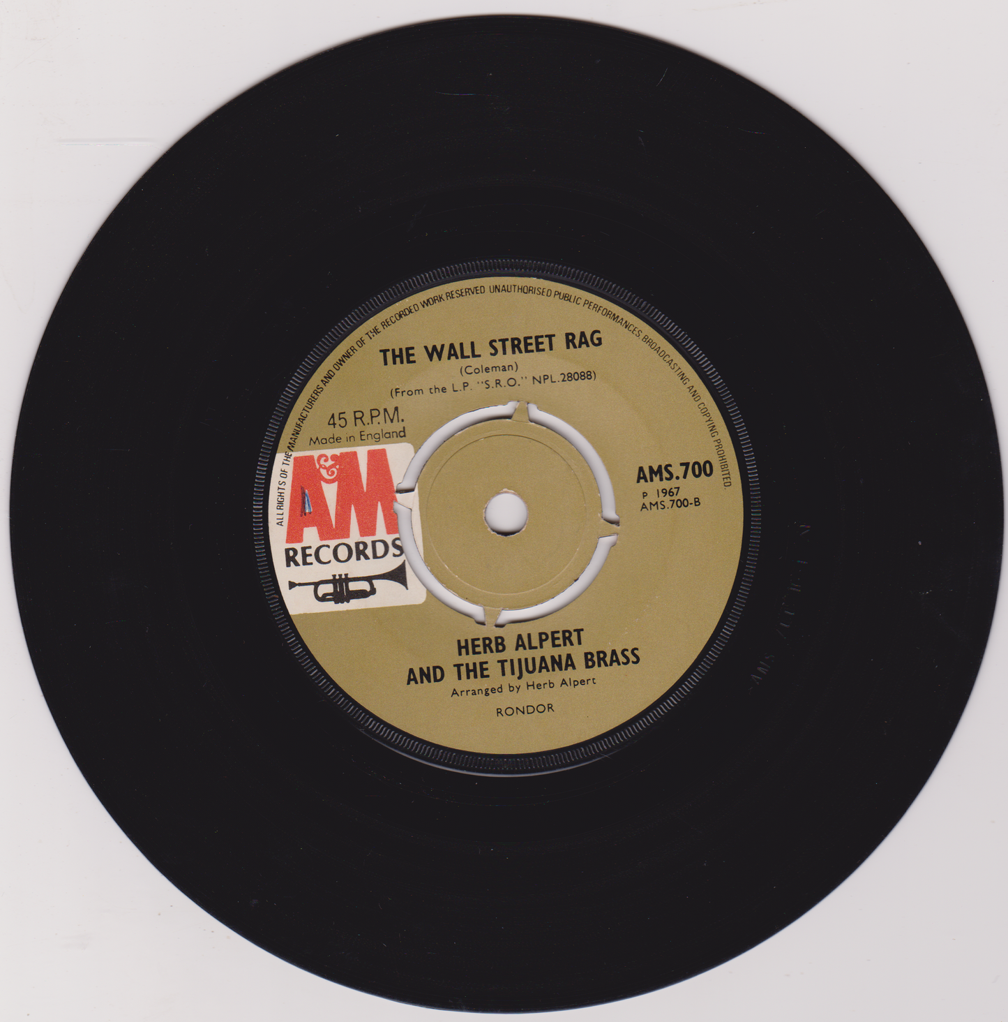 Herb Alpert And The Tijuana Brass – Casino Royale (A&M 1967) 7" vinyl single VG/-