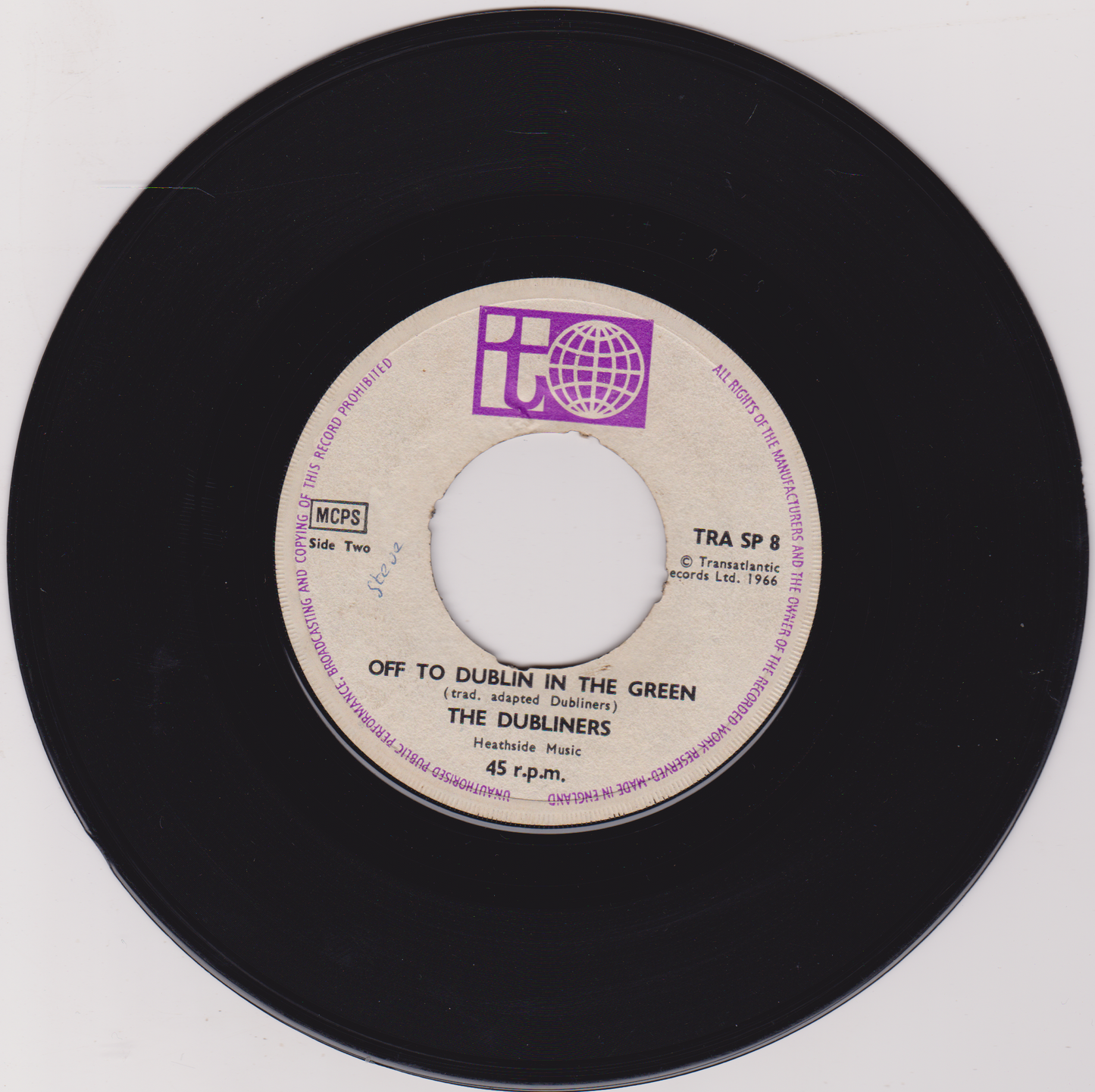 The Dubliners – Surrounded By Water (Transatlantic 1966) 7" vinyl single VG/- jukebox centre