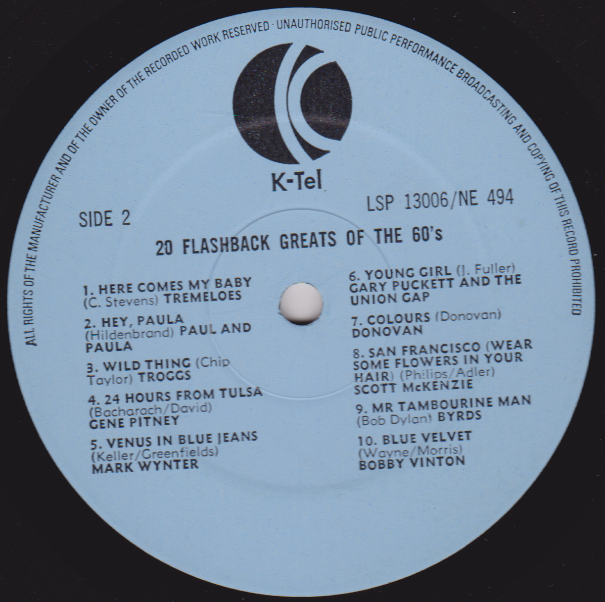 Various – 20 Flash Back Greats Of The Sixties (K-Tel 1973) 12" vinyl LP VG/VG