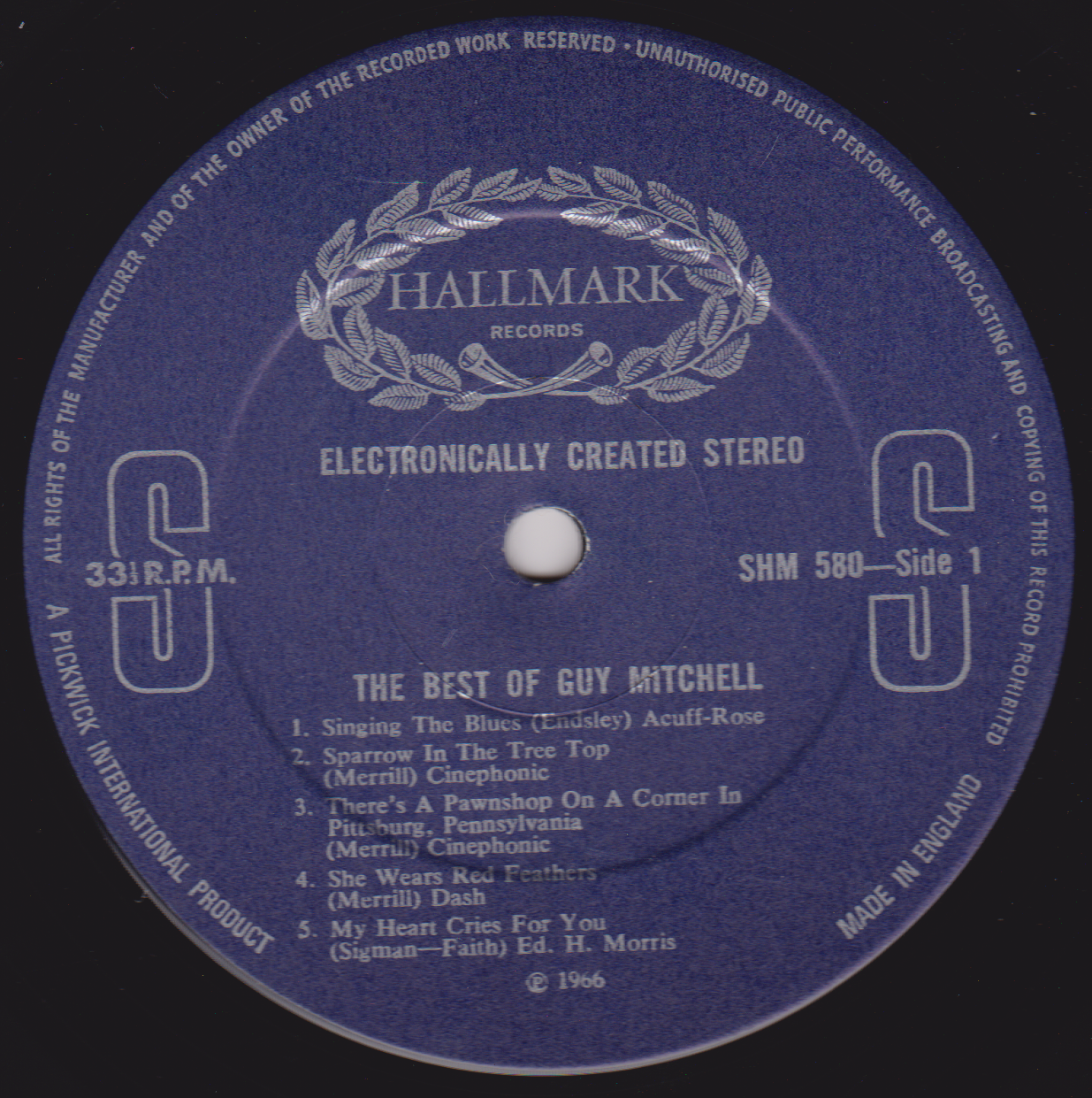 Guy Mitchell – The Best Of Guy Mitchell (Hallmark) 12" vinyl LP VG/VG RE compilation