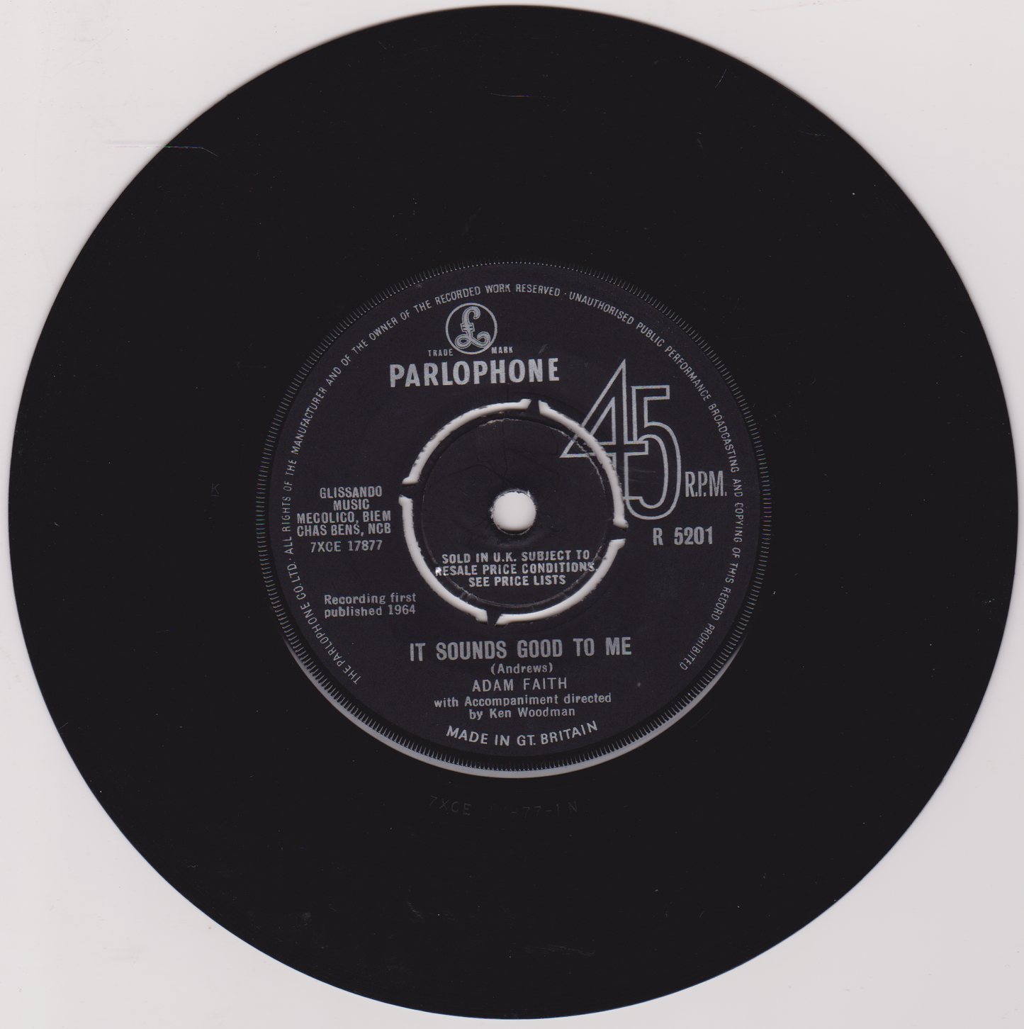 Adam Faith – A Message To Martha (Kentucky Bluebird) (Parlophone 1964) 7" vinyl single VG/-