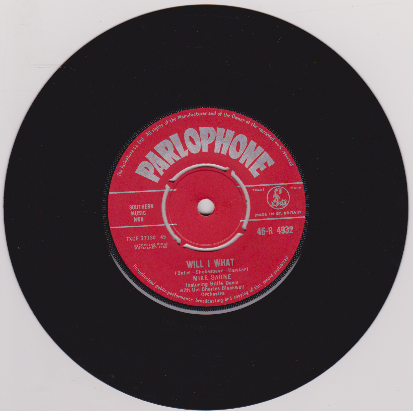 Mike Sarne – Will I What? (Parlophone 1962) 7" vinyl single VG/-