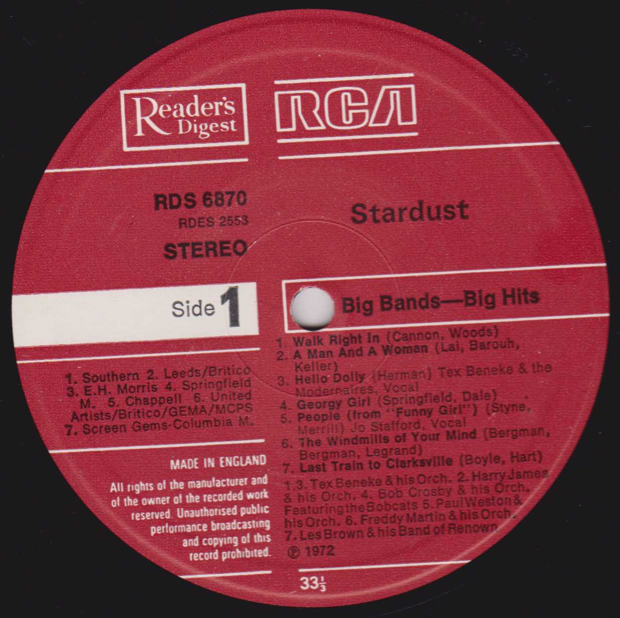 Various – Big Bands - Big Hits (Readers Digest 1972) 12" vinyl LP VG/VG