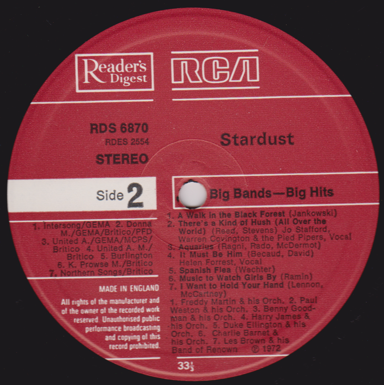 Various – Big Bands - Big Hits (Readers Digest 1972) 12" vinyl LP VG/VG