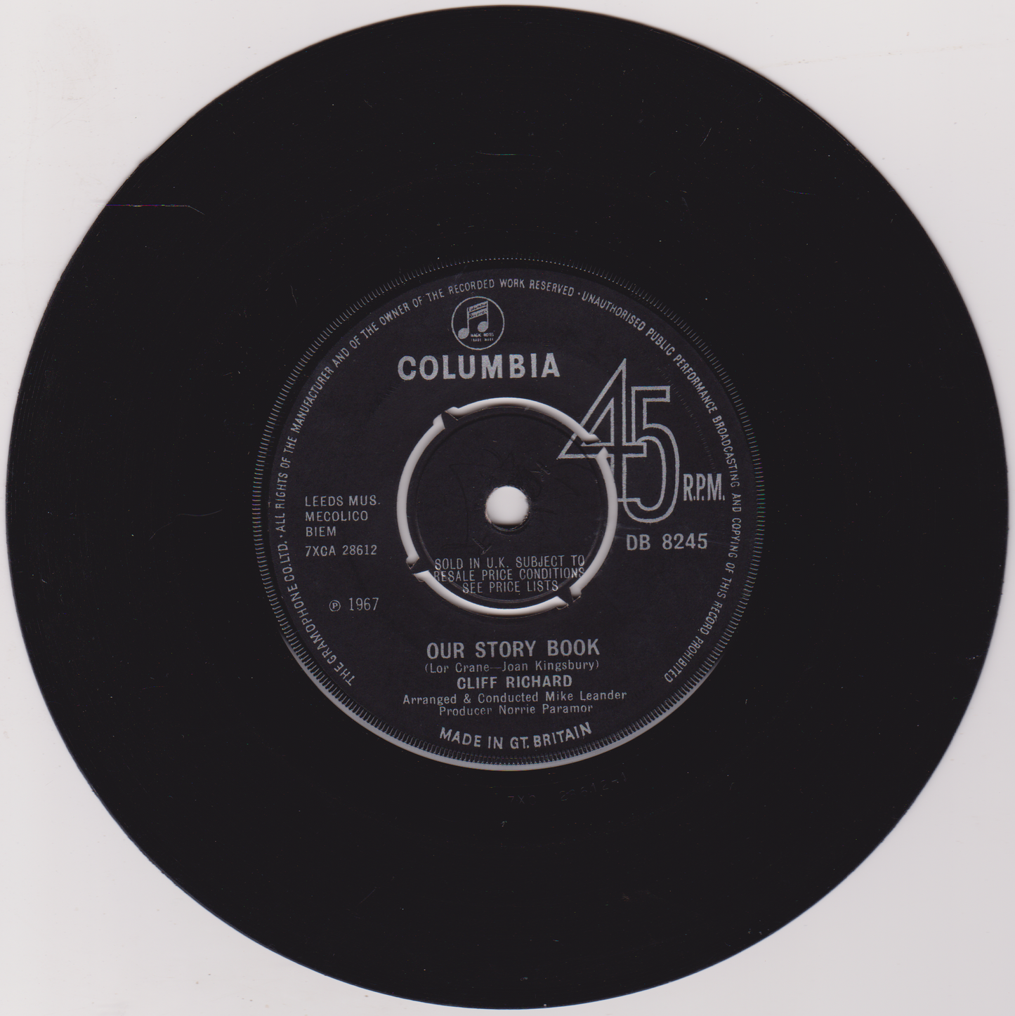 Cliff Richard - The Day I Met Marie (Columbia, 1967) 7" vinyl single G+/G+