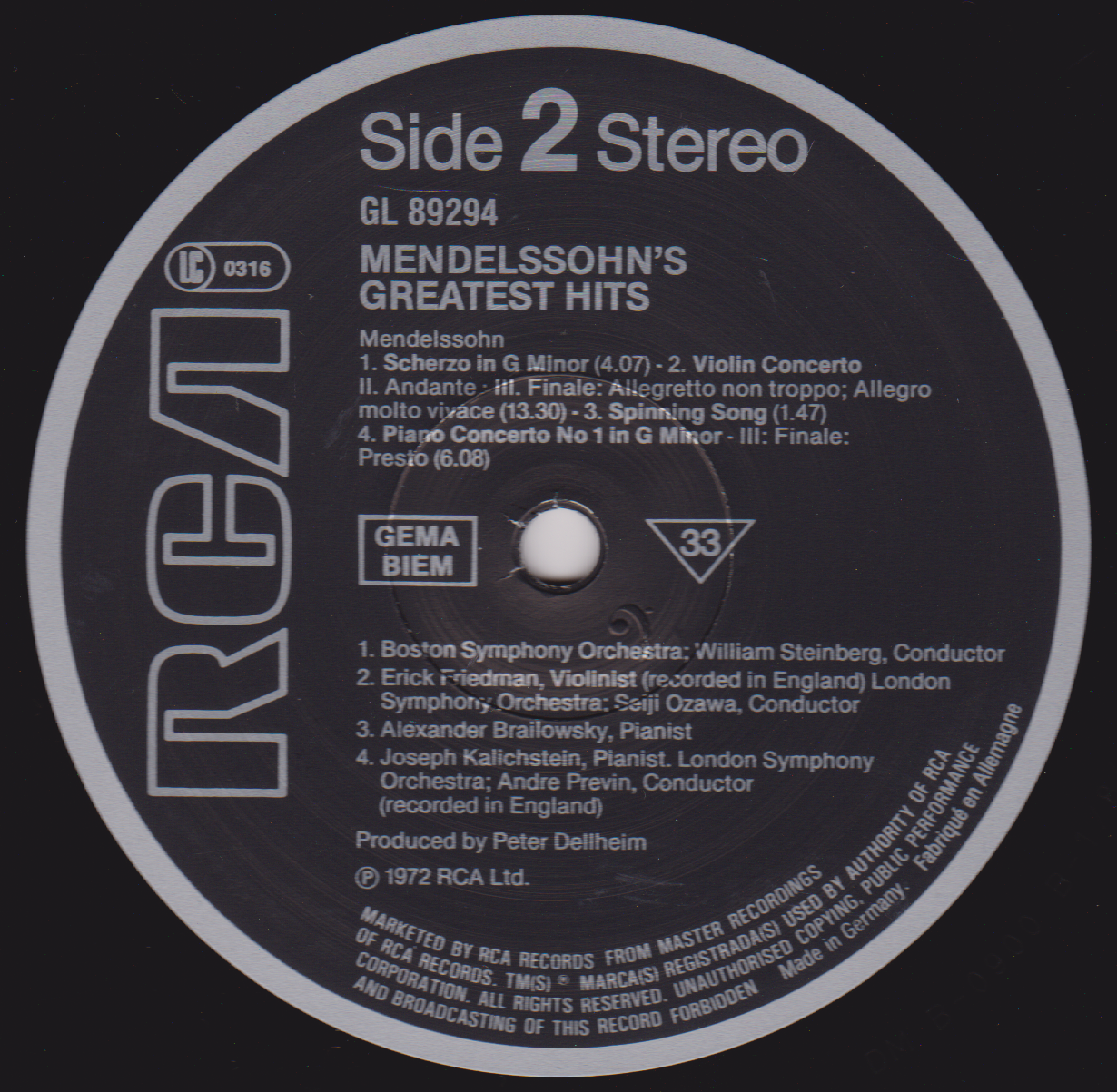 Mendelssohn – Mendelssohn's Greatest Hits (RCA 1984) 12" vinyl LP VG/VG