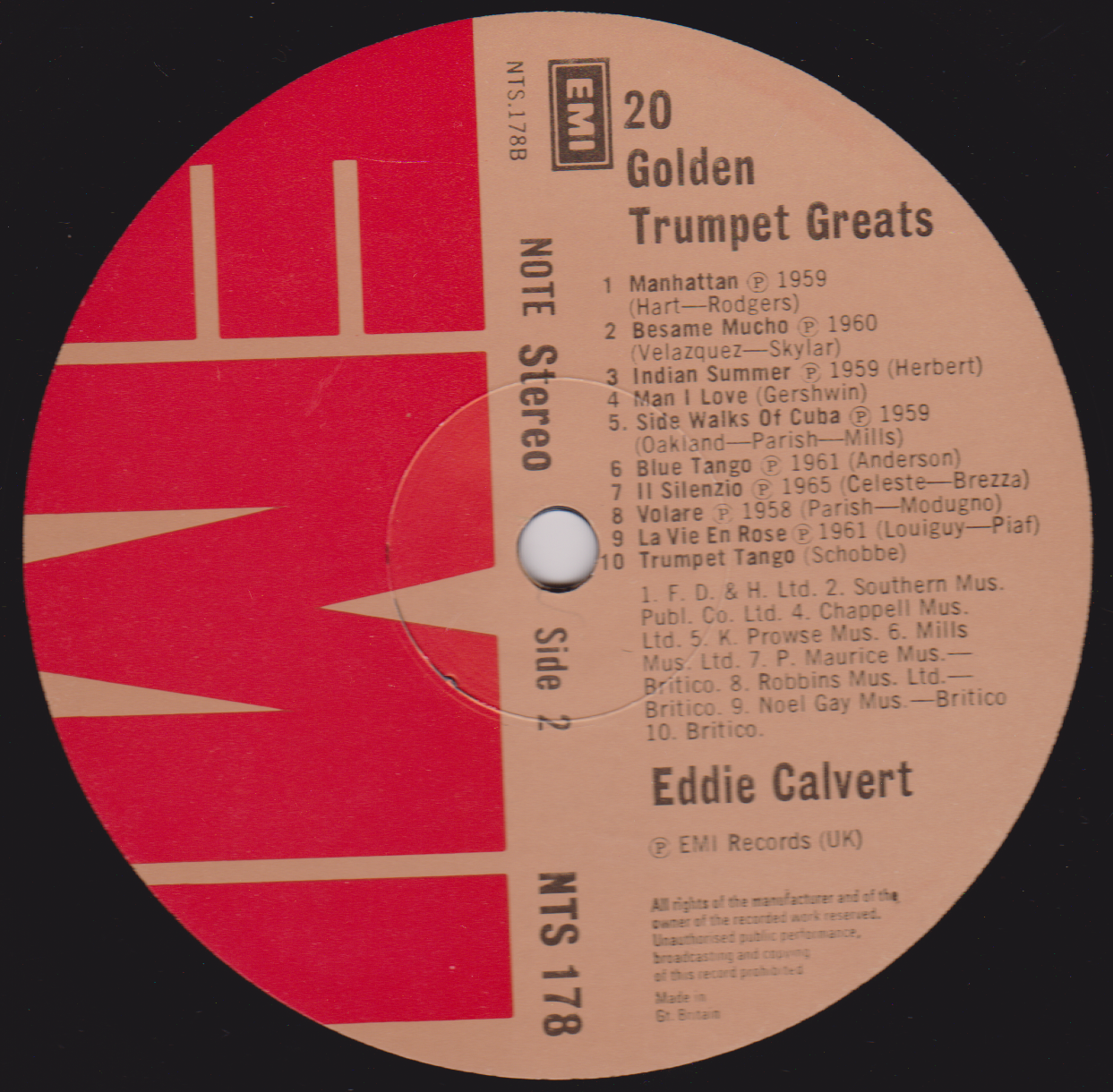 Eddie Calvert – 20 Golden Trumpet Greats (EMI 1979) 12" vinyl LP VG/VG