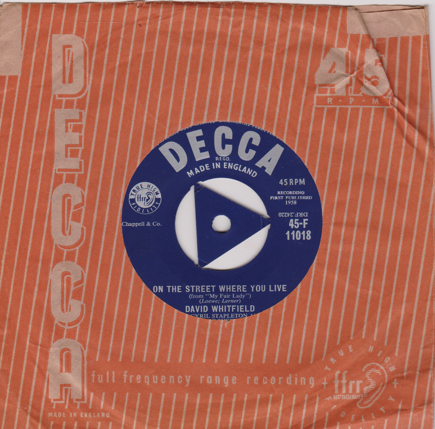 David Whitfield – On The Street Where You Live (Decca 1958) 7" vinyl single VG/VG