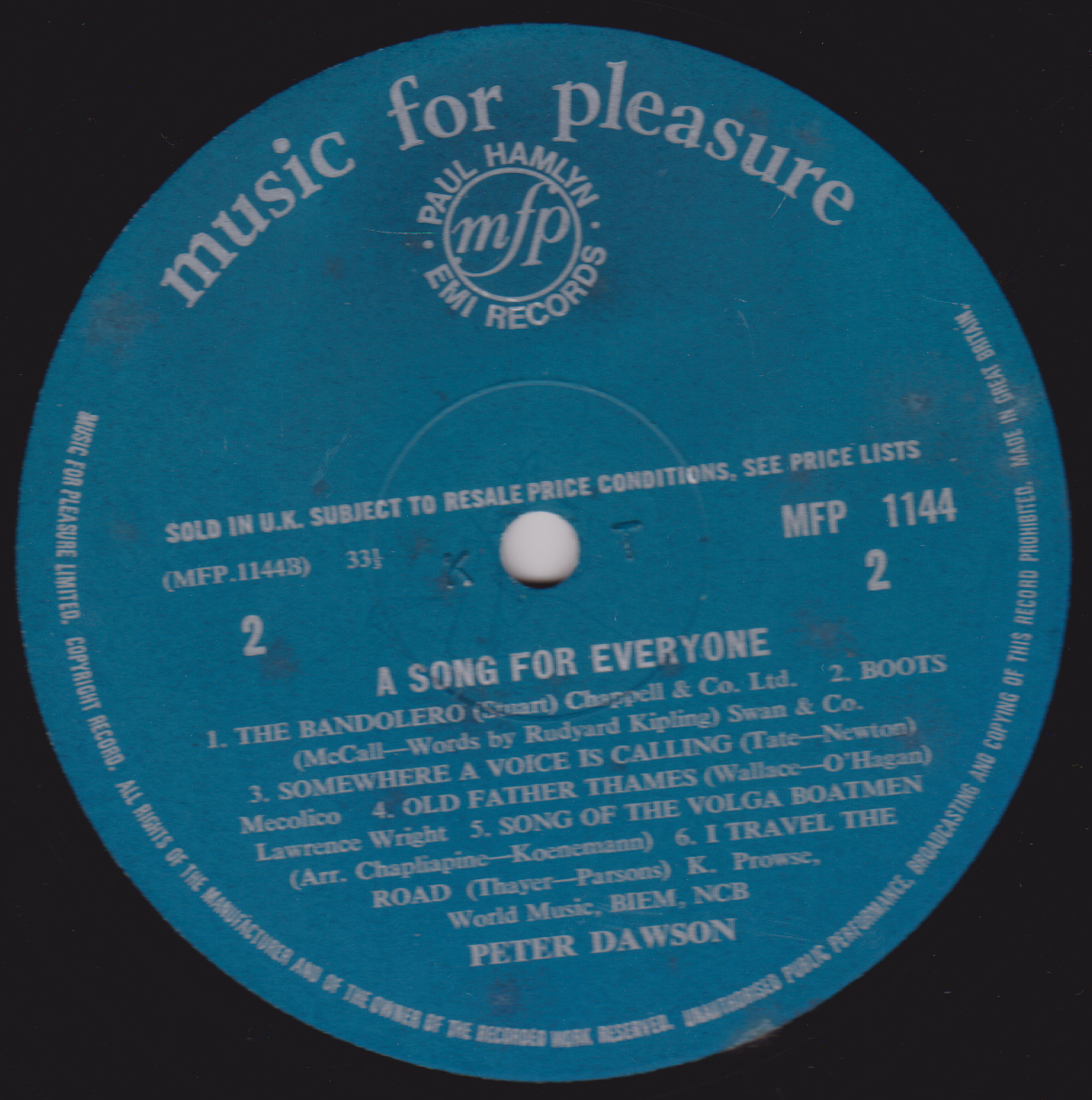 Peter Dawson – A Song For Everyone (EMI) 12" vinyl LP VG/VG compilation mono