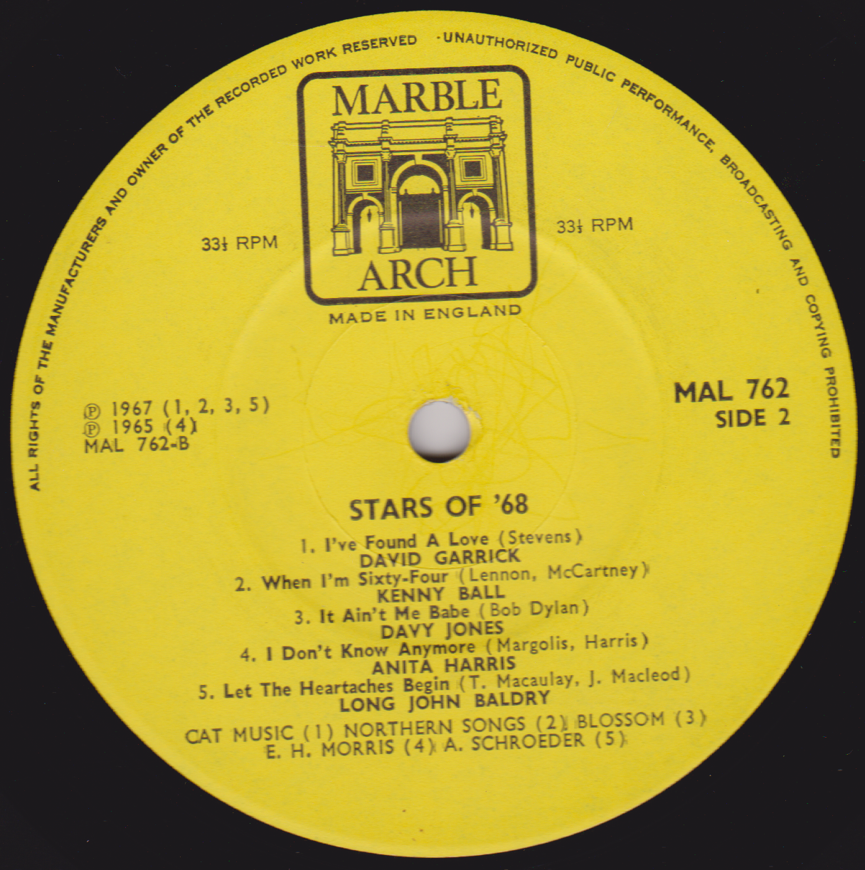 Various – Stars Of '68 (Marble Arch 1967) 12" vinyl LP VG/VG compilation mono