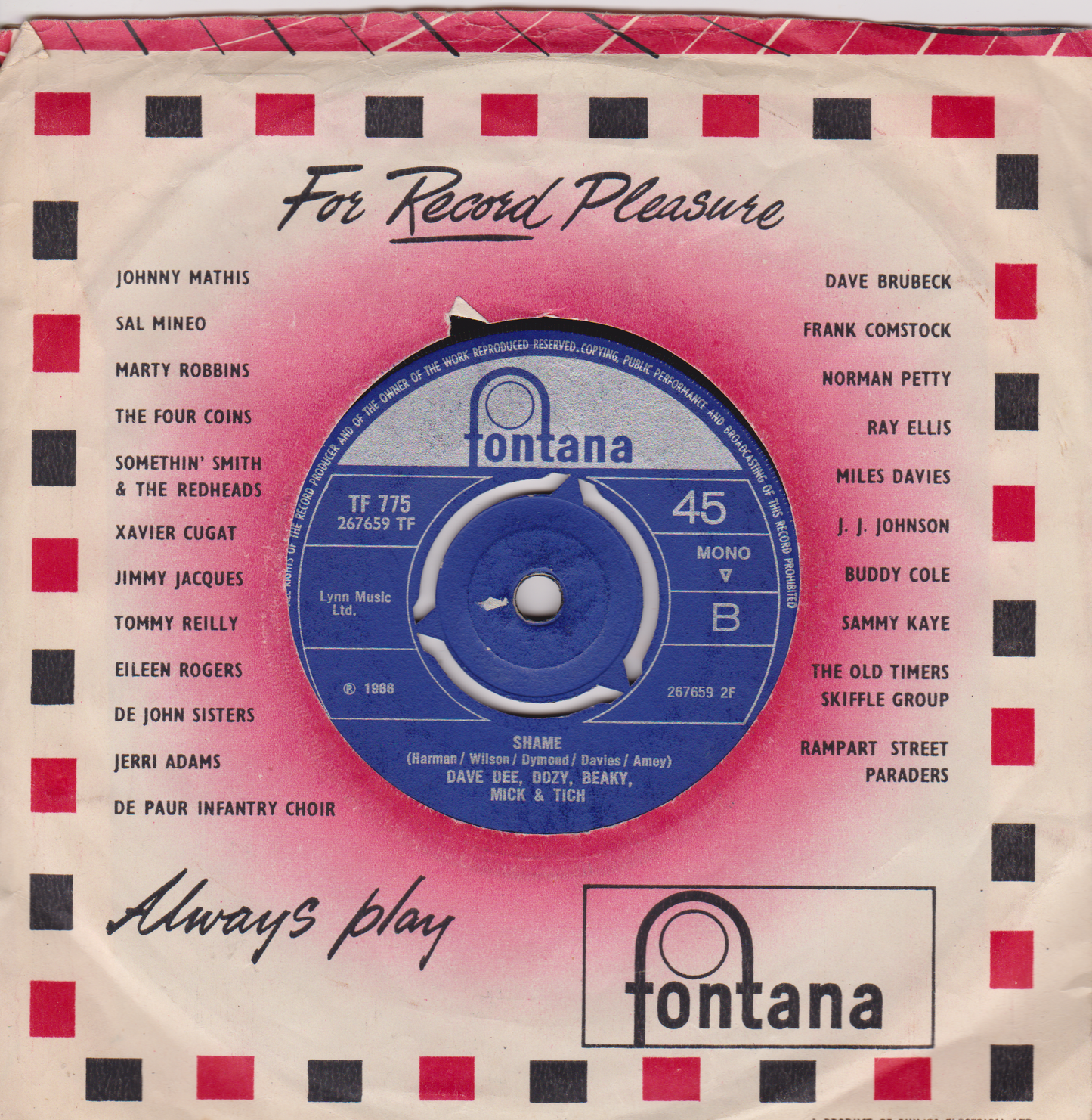 Dave Dee, Dozy, Beaky, Mick & Tich – Save Me (Fontana 1966) 7" vinyl single VG/-