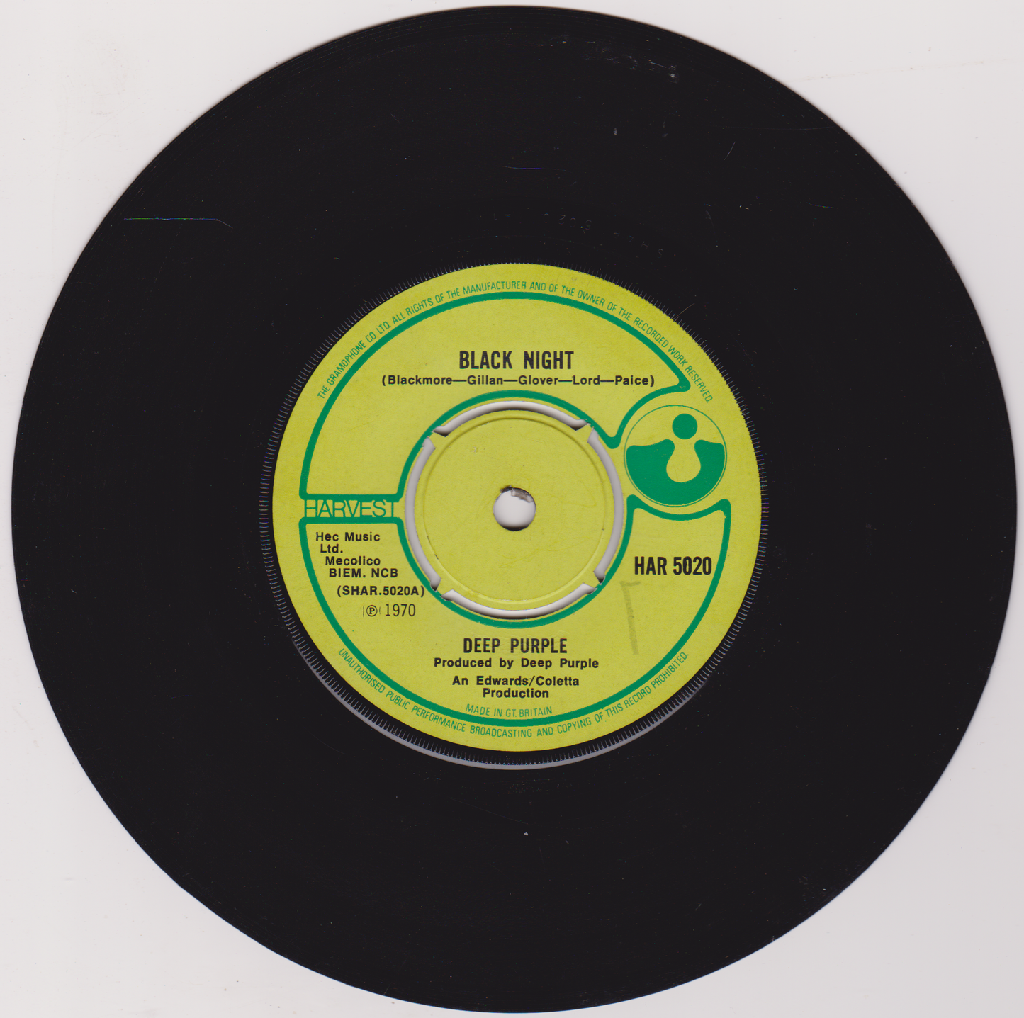 Deep Purple – Black Night (Harvest 1970) 7" vinyl single G+/-