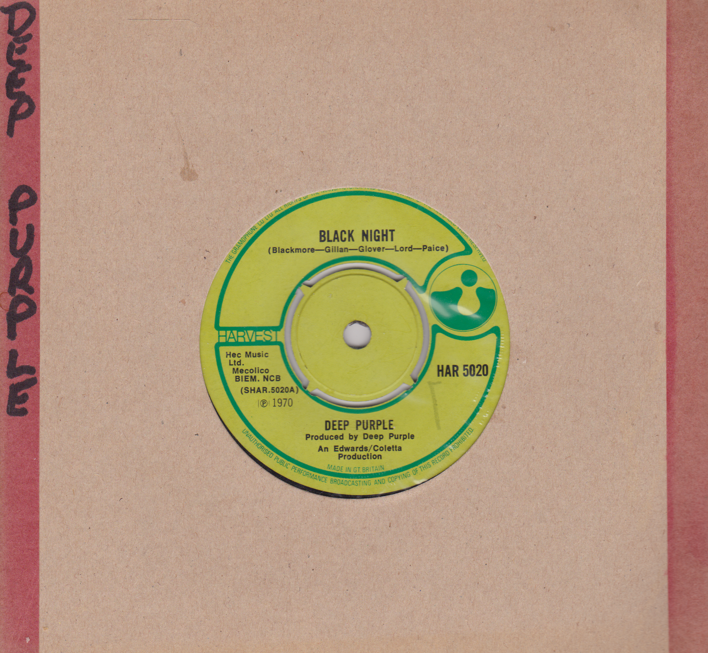 Deep Purple – Black Night (Harvest 1970) 7" vinyl single G+/-