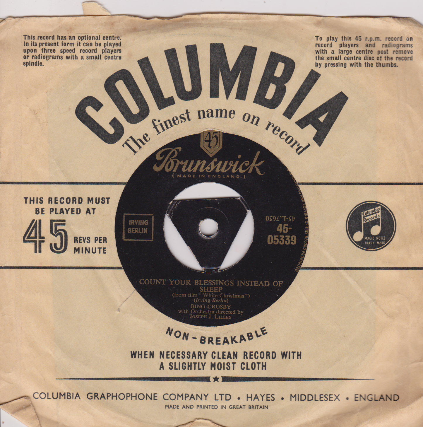 Bing Crosby – What Can You Do With A General (Brunswick) 7" vinyl single VG/-