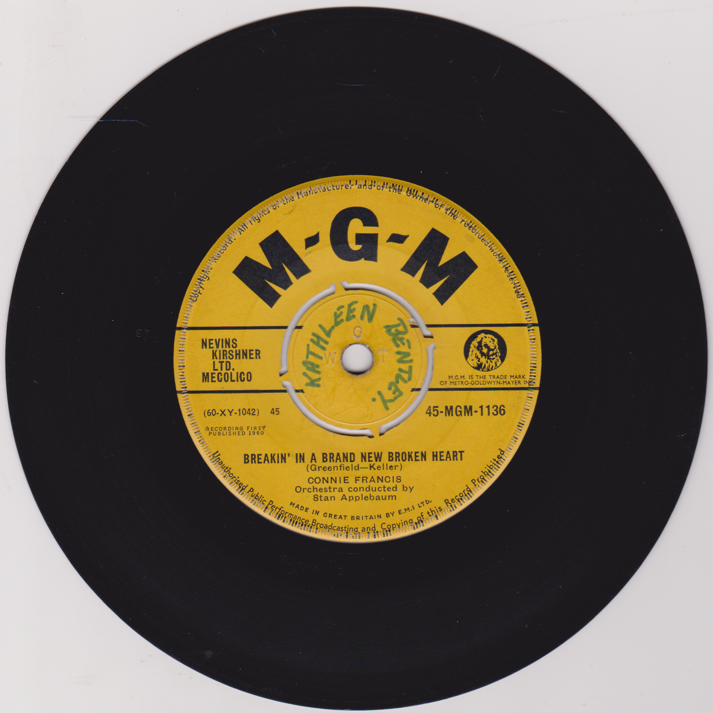 Connie Francis – Breakin' In A Brand New Broken Heart (MGM 1961) 7" vinyl single VG/-