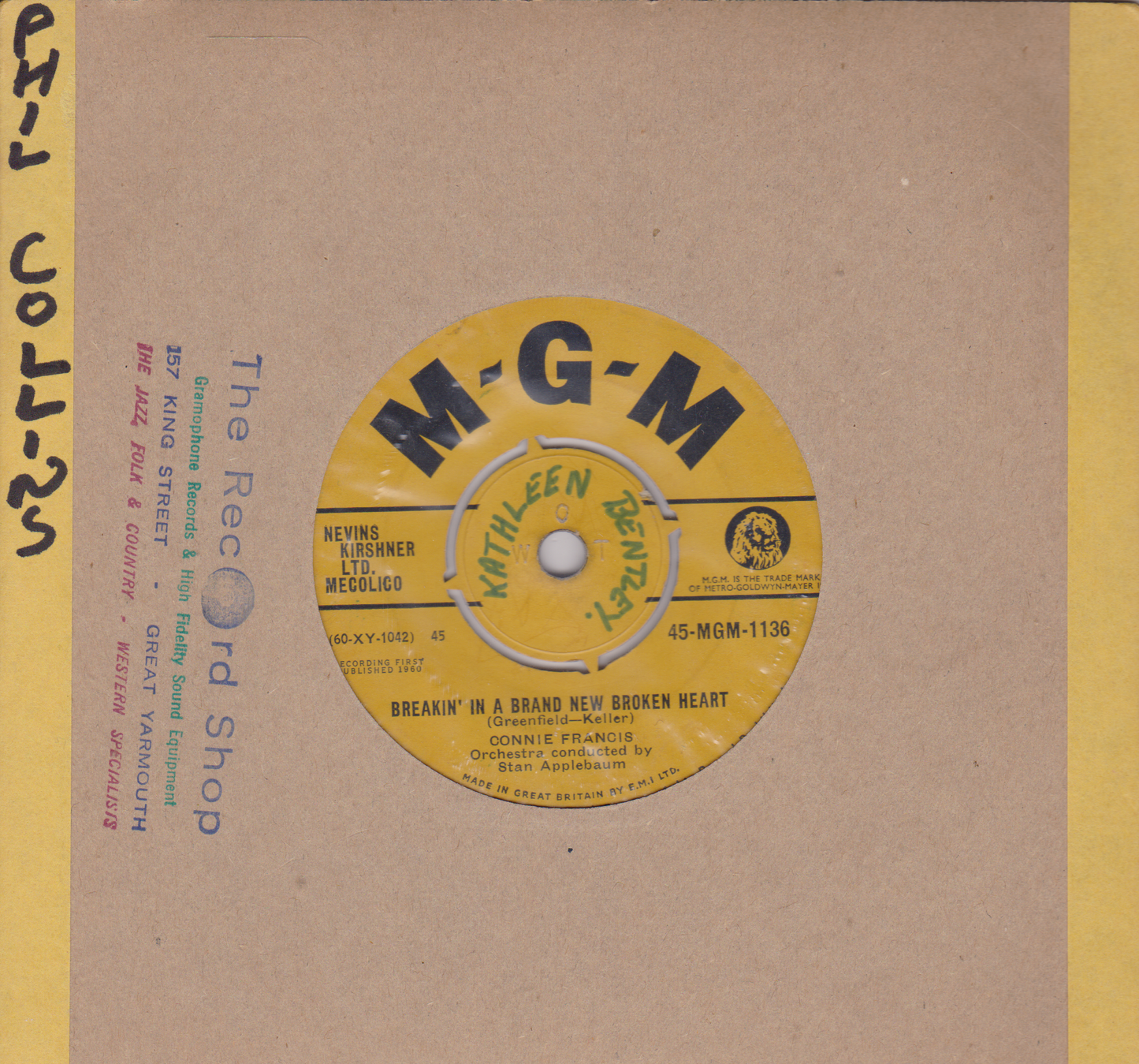 Connie Francis – Breakin' In A Brand New Broken Heart (MGM 1961) 7" vinyl single VG/-