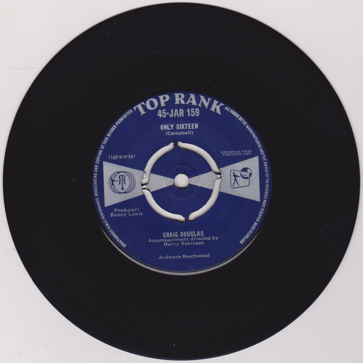 Craig Douglas – Only Sixteen (Top Rank 1959) 7" vinyl single VG/-