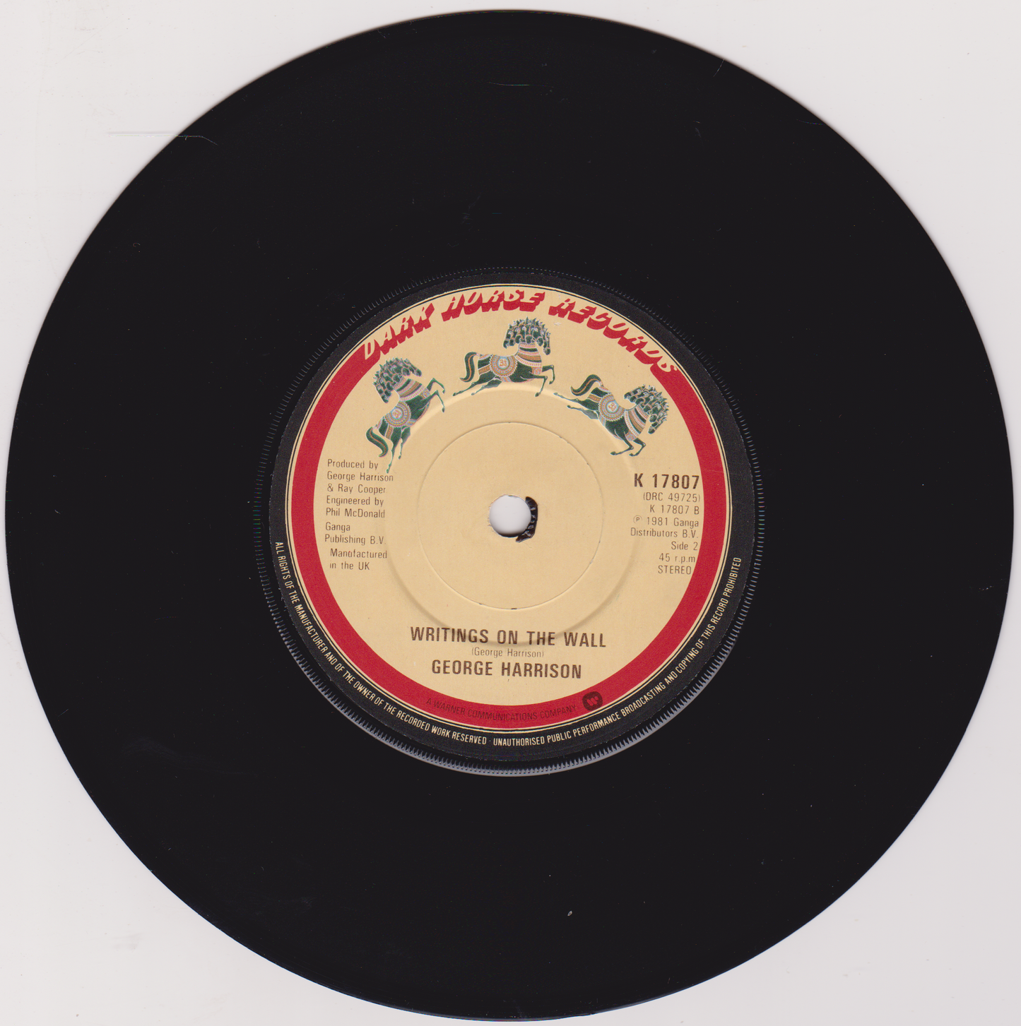 George Harrison – All Those Years Ago (Dark Horse 1981) 7" vinyl single VG/-