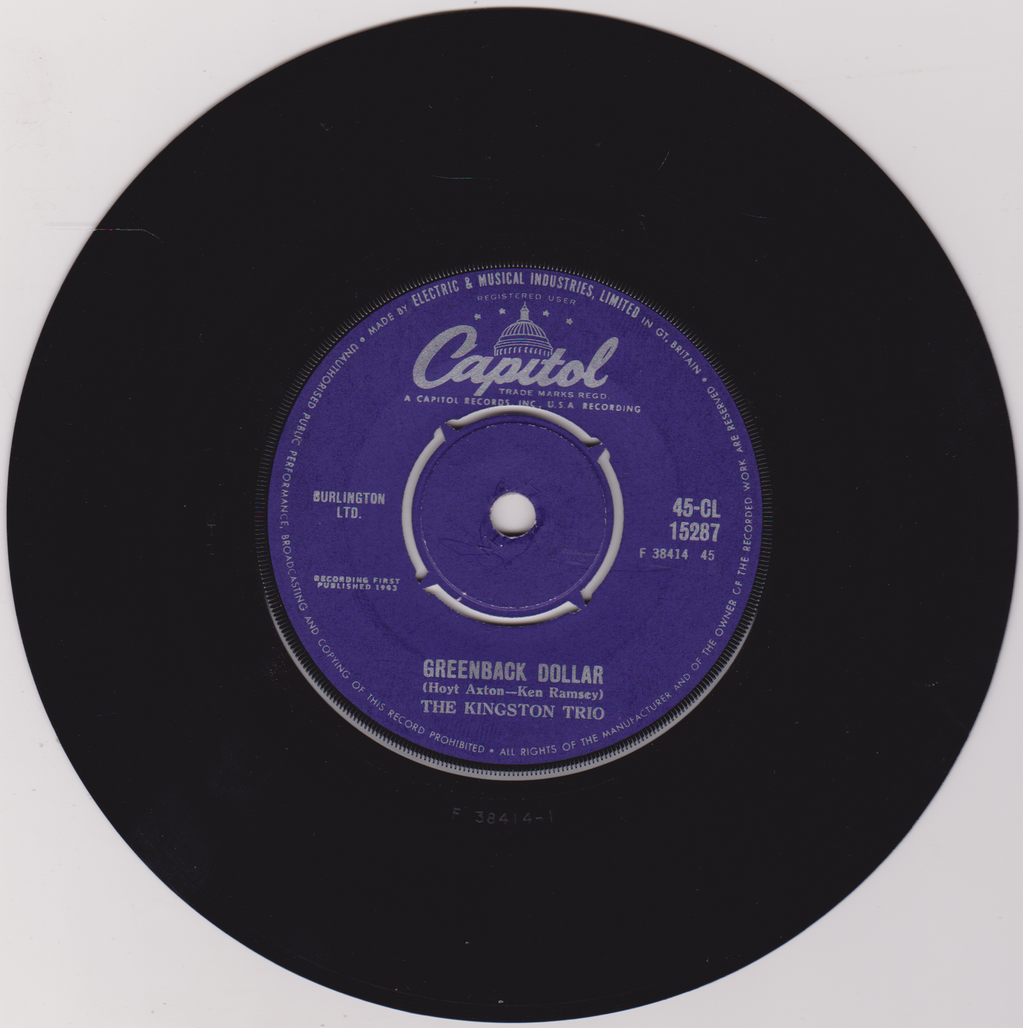 The Kingston Trio – The New Frontier (Capitol 1963) 7" vinyl single VG/VG