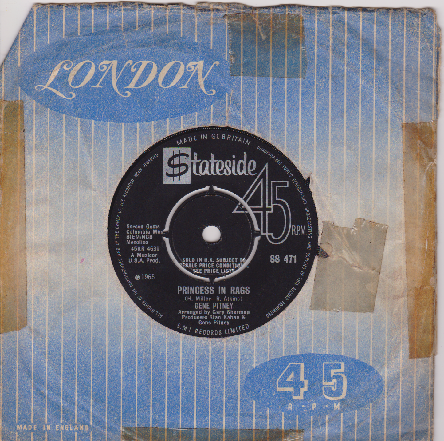 Gene Pitney – Princess In Rags (Stateside, 1965) 7" vinyl single VG/-