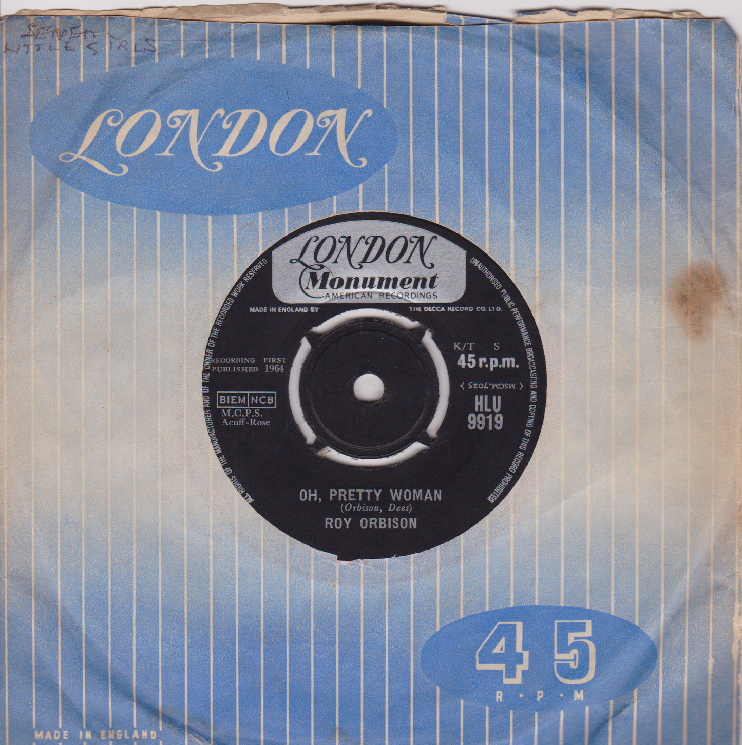 Roy Orbison - Oh, Pretty Woman (London 1964) 7" vinyl single VG/VG