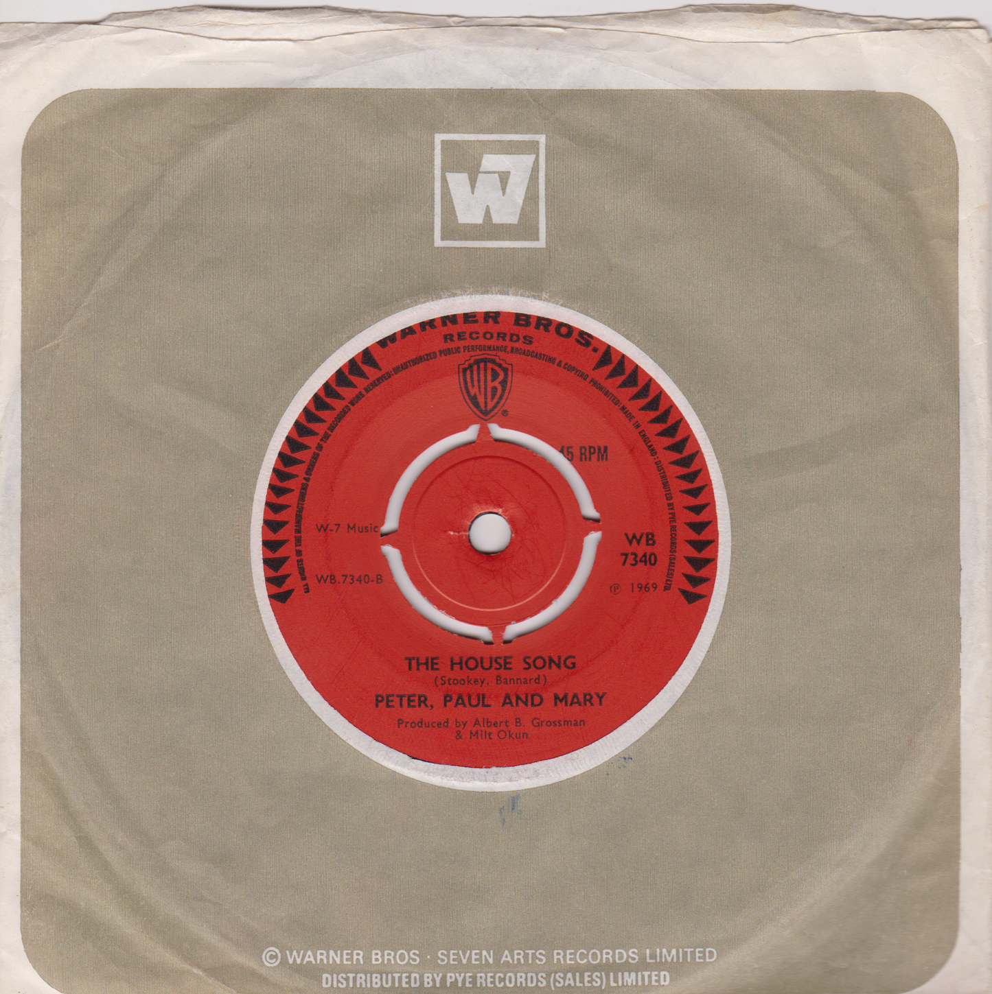 Peter Paul and Mary – Leaving On A Jet Plane (Warner Bros 1969) 7” vinyl VG/VG