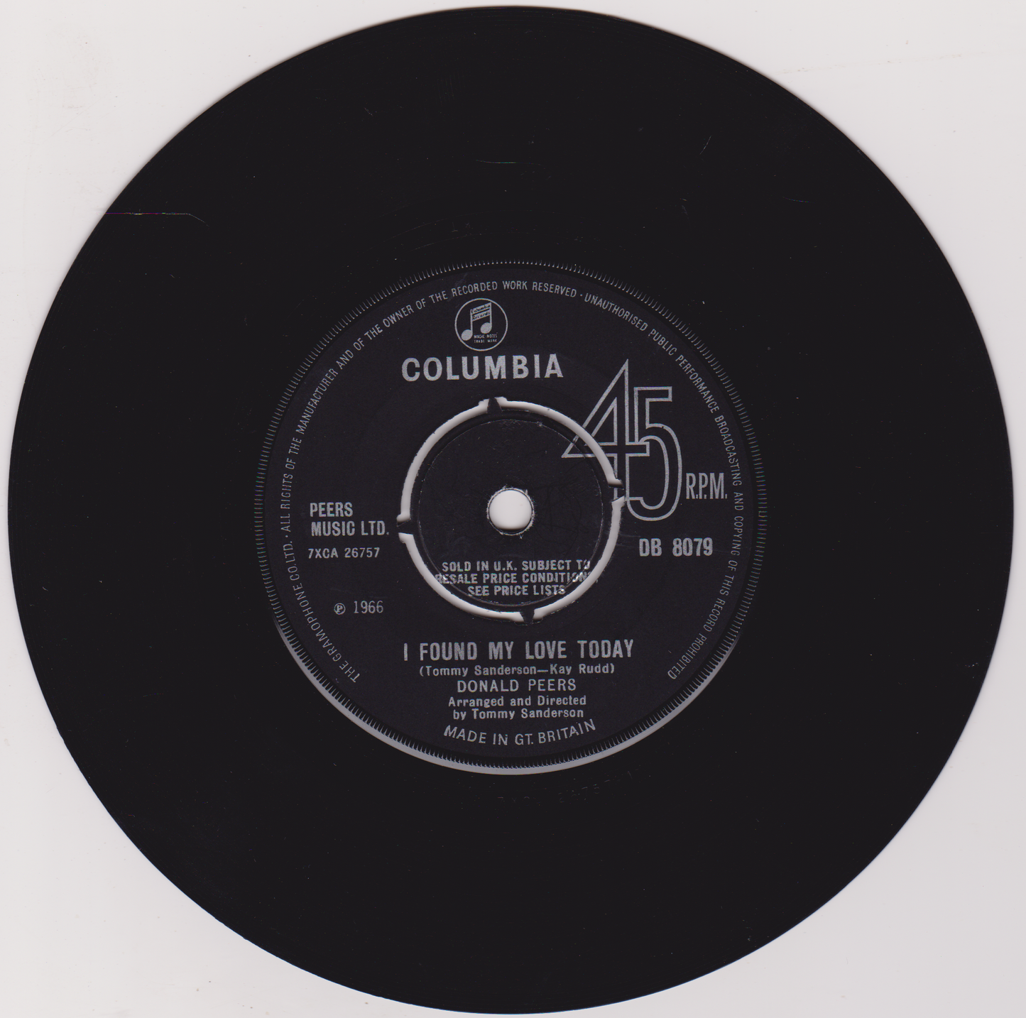 Donald Peers – Games That Lovers Play (Columbia 1966) 7" vinyl single VG/-