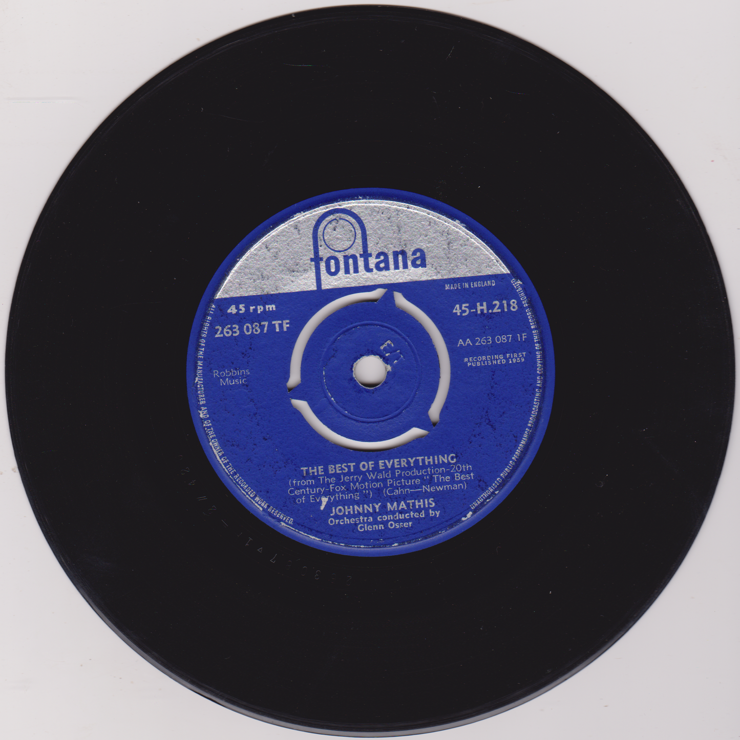 Johnny Mathis – The Best Of Everything (Fontana 1959) 7" vinyl single VG/VG