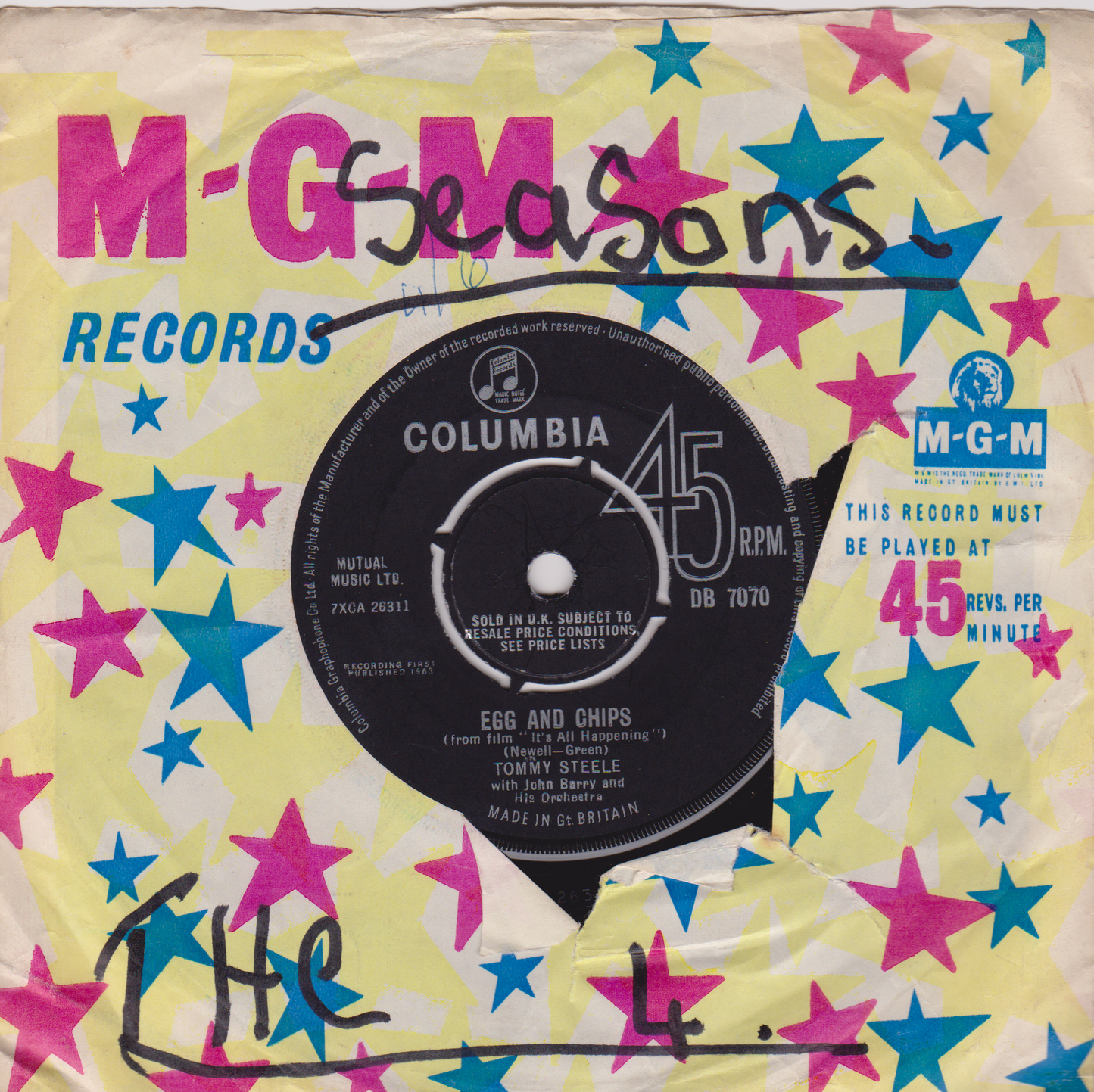 Tommy Steele With John Barry And His Orchestra – The Dream Maker (Columbia 1963) 7" vinyl single VG/-