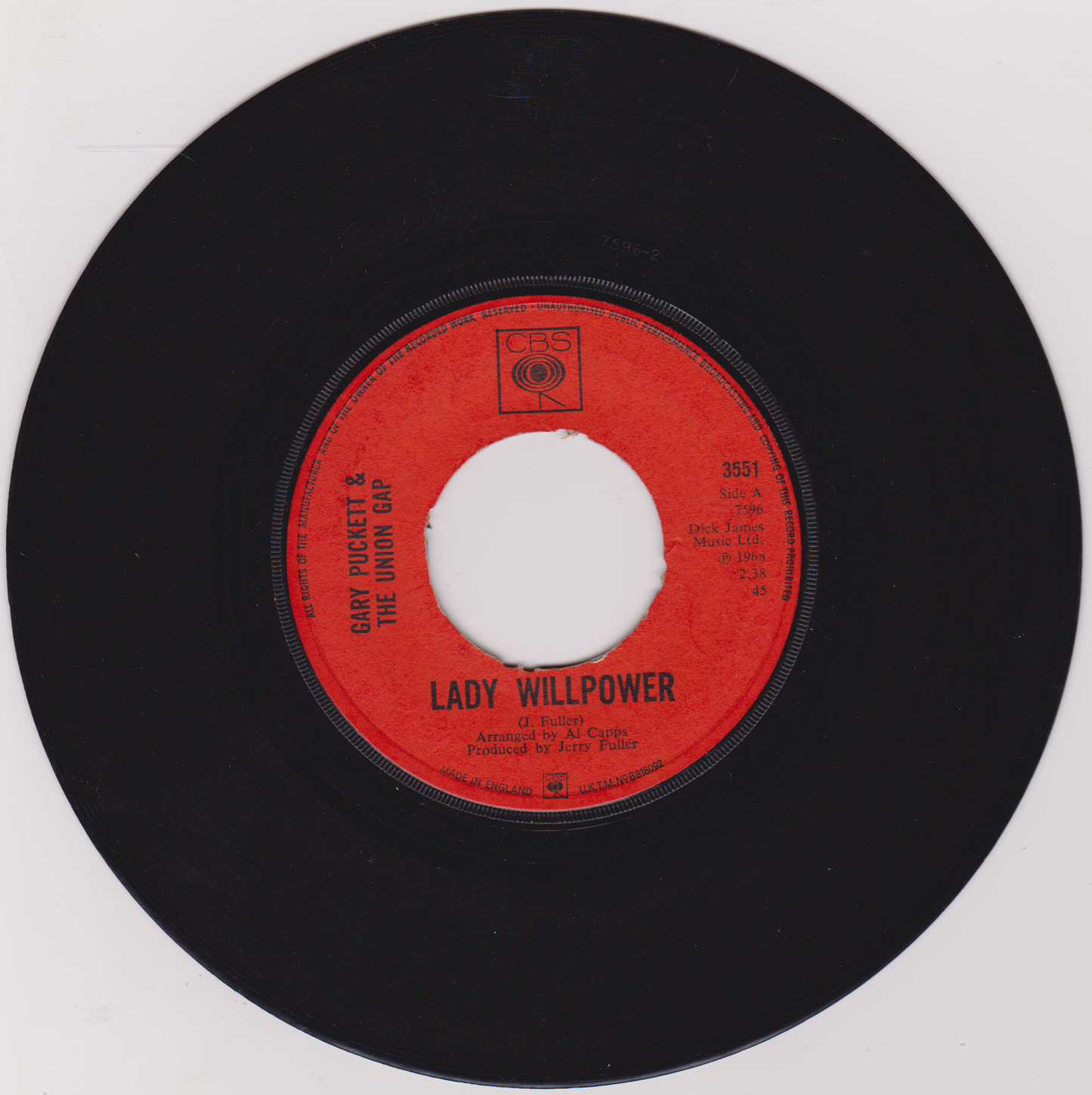 Gary Puckett & The Union Gap – Lady Willpower (CBS 1968) 7" vinyl single G+/- jukebox