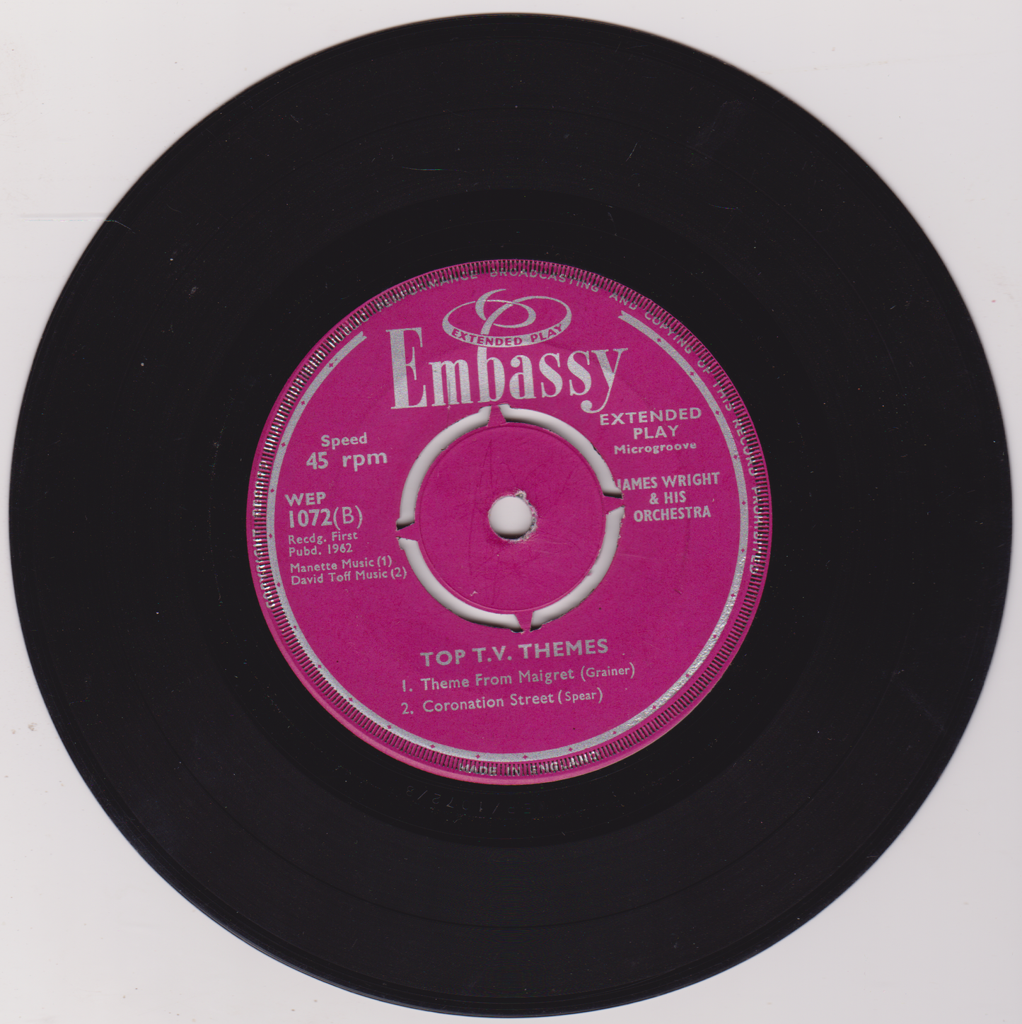 James Wright & His Orchestra – Top T.V. Themes (Embassy 1962) 7" vinyl EP VG/VG