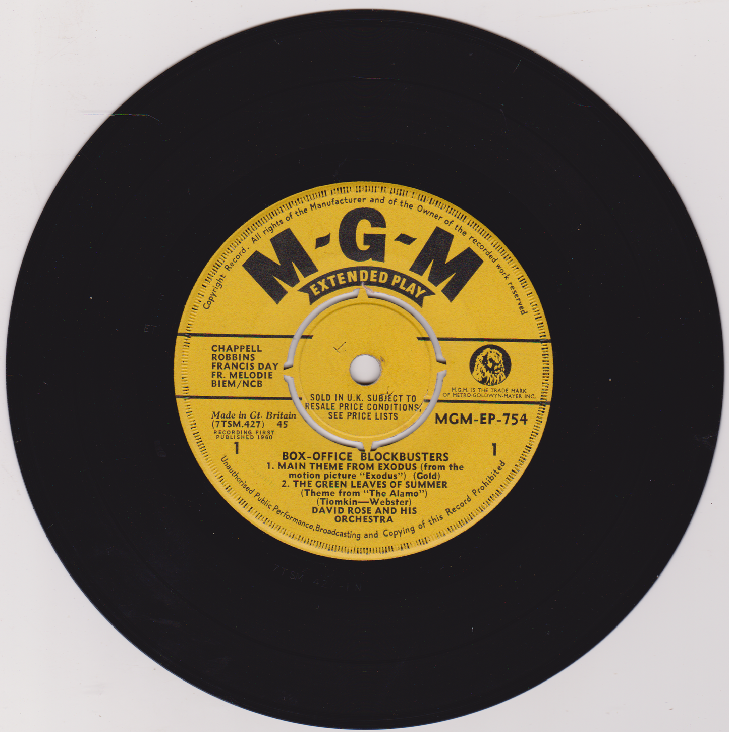 David Rose & His Orchestra – Box-Office Blockbusters (MGM 1961) 7" vinyl EP VG/VG