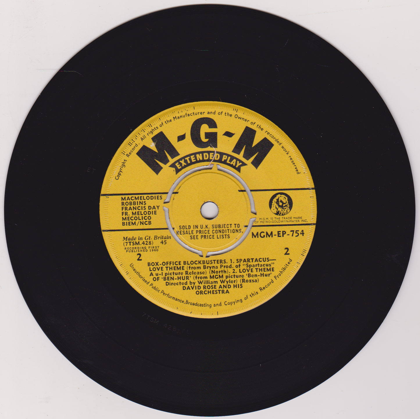 David Rose & His Orchestra – Box-Office Blockbusters (MGM 1961) 7" vinyl EP VG/VG