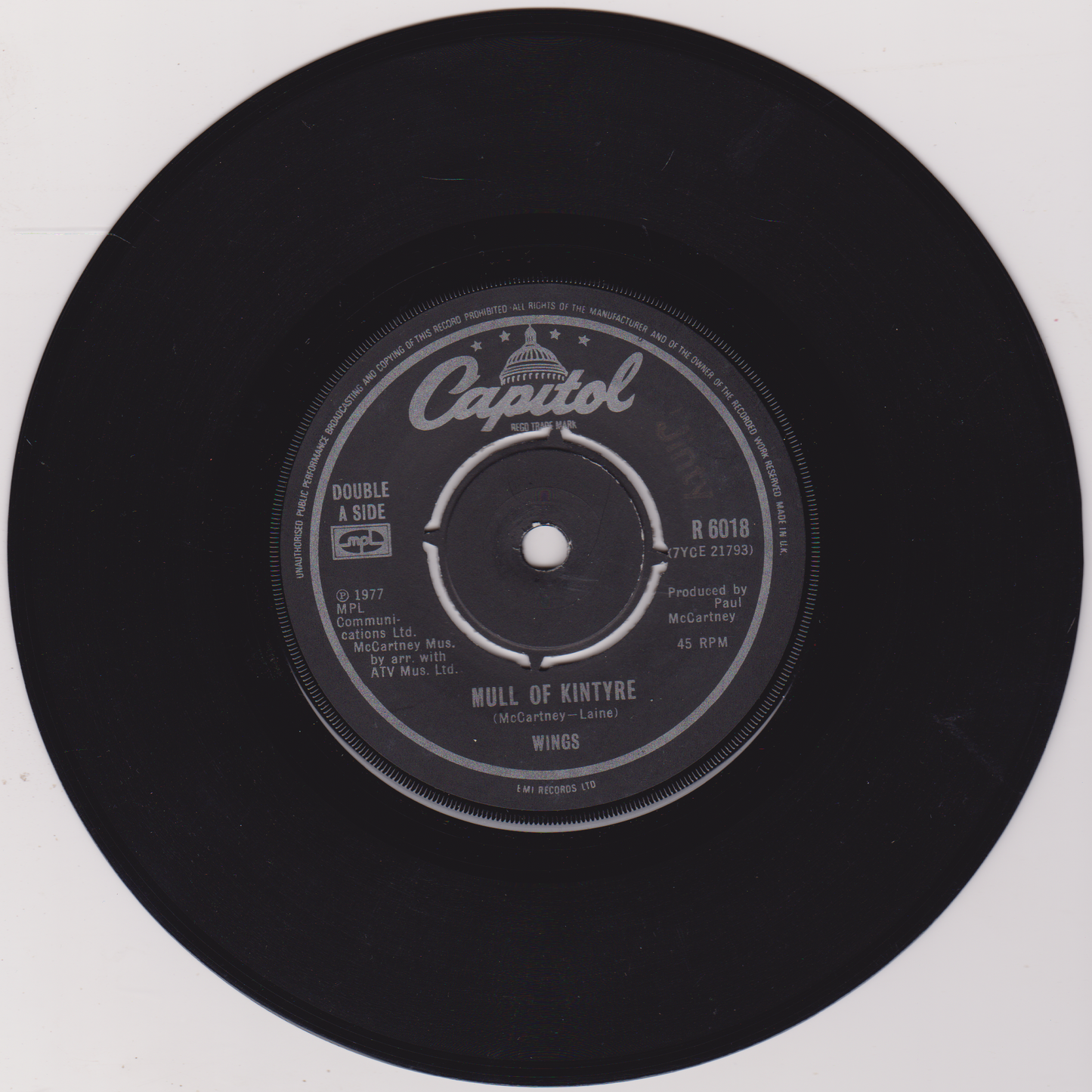 Wings – Mull Of Kintyre / Girls' School (Capitol 1977) 7" vinyl single VG/-