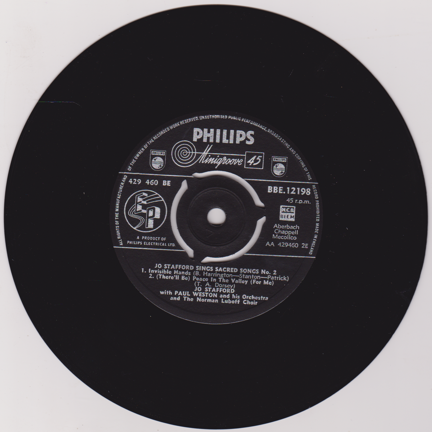 Jo Stafford – Jo Stafford Sings Sacred Songs (No. 2) (Philips 1960) 7" vinyl EP VG/VG