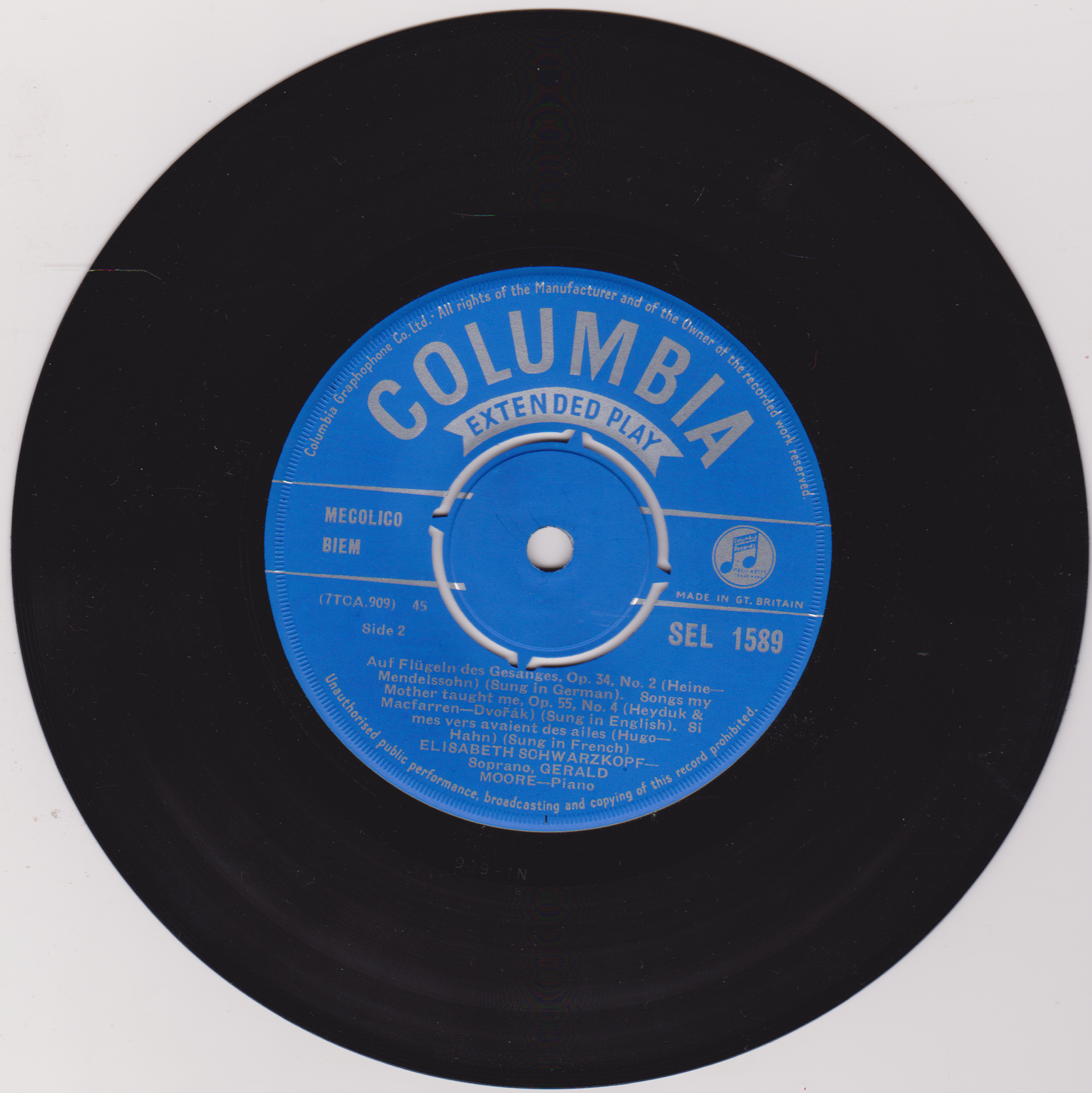 Elisabeth Schwarzkopf, Gerald Moore – Songs You Love (No. 2) 7" vinyl EP VG/VG