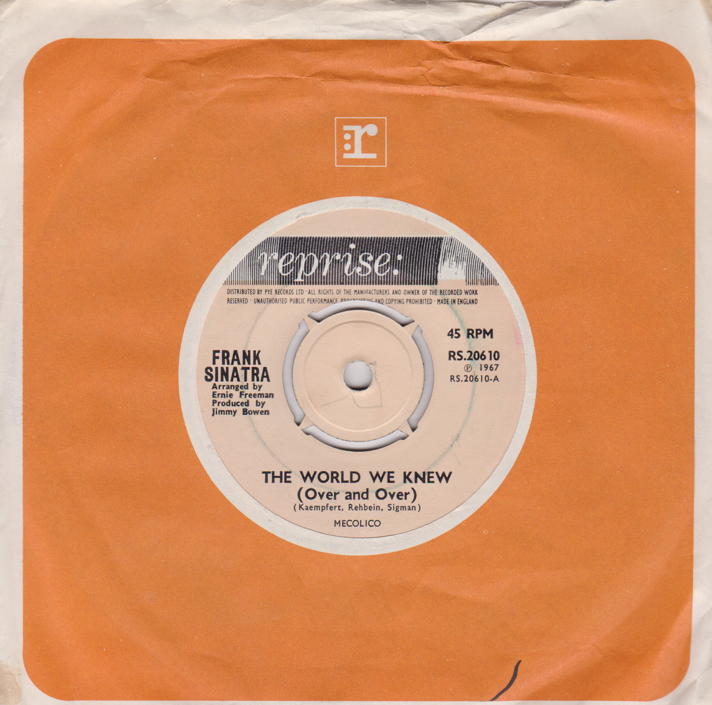 Frank Sinatra – The World We Knew (Over And Over) (Reprise 1967) 7" vinyl single VG/VG
