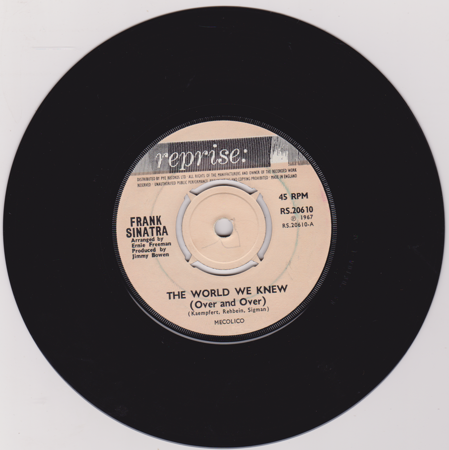 Frank Sinatra – The World We Knew (Over And Over) (Reprise 1967) 7" vinyl single VG/VG
