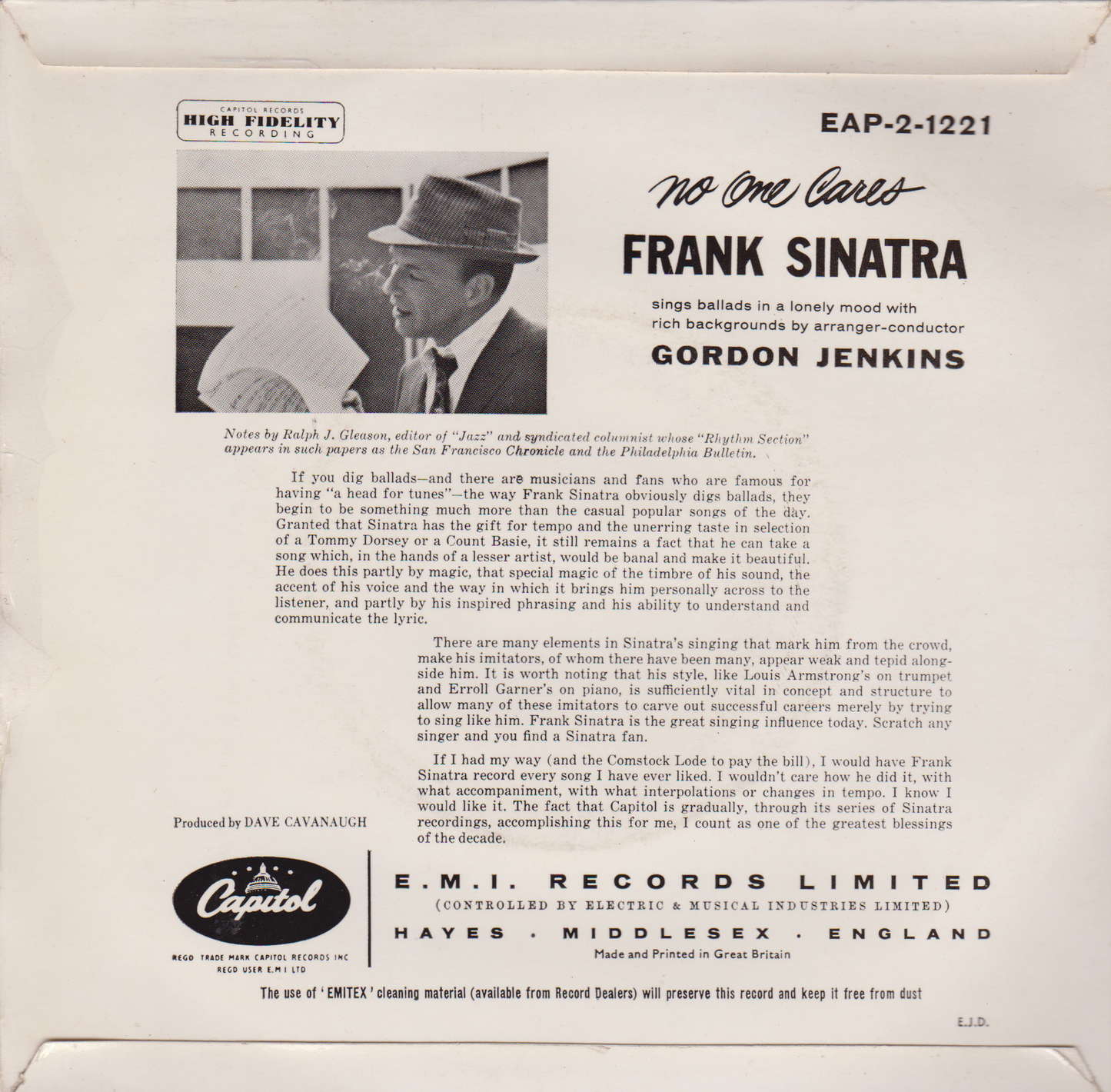 Frank Sinatra – No One Cares (Part 2) (Capitol 1959) 7" vinyl EP VG/VG