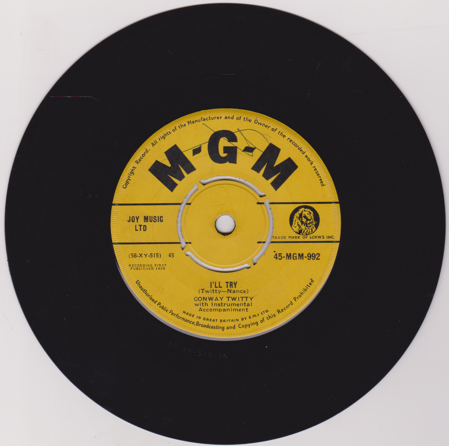 Conway Twitty – It's Only Make Believe (MGM 1958) 7" vinyl single VG/-