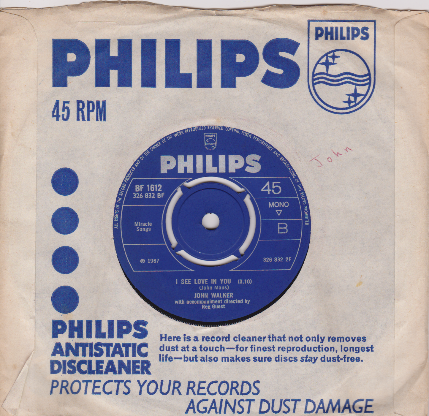 John Walker – If I Promise (Philips 1967) 7" vinyl single VG/VG