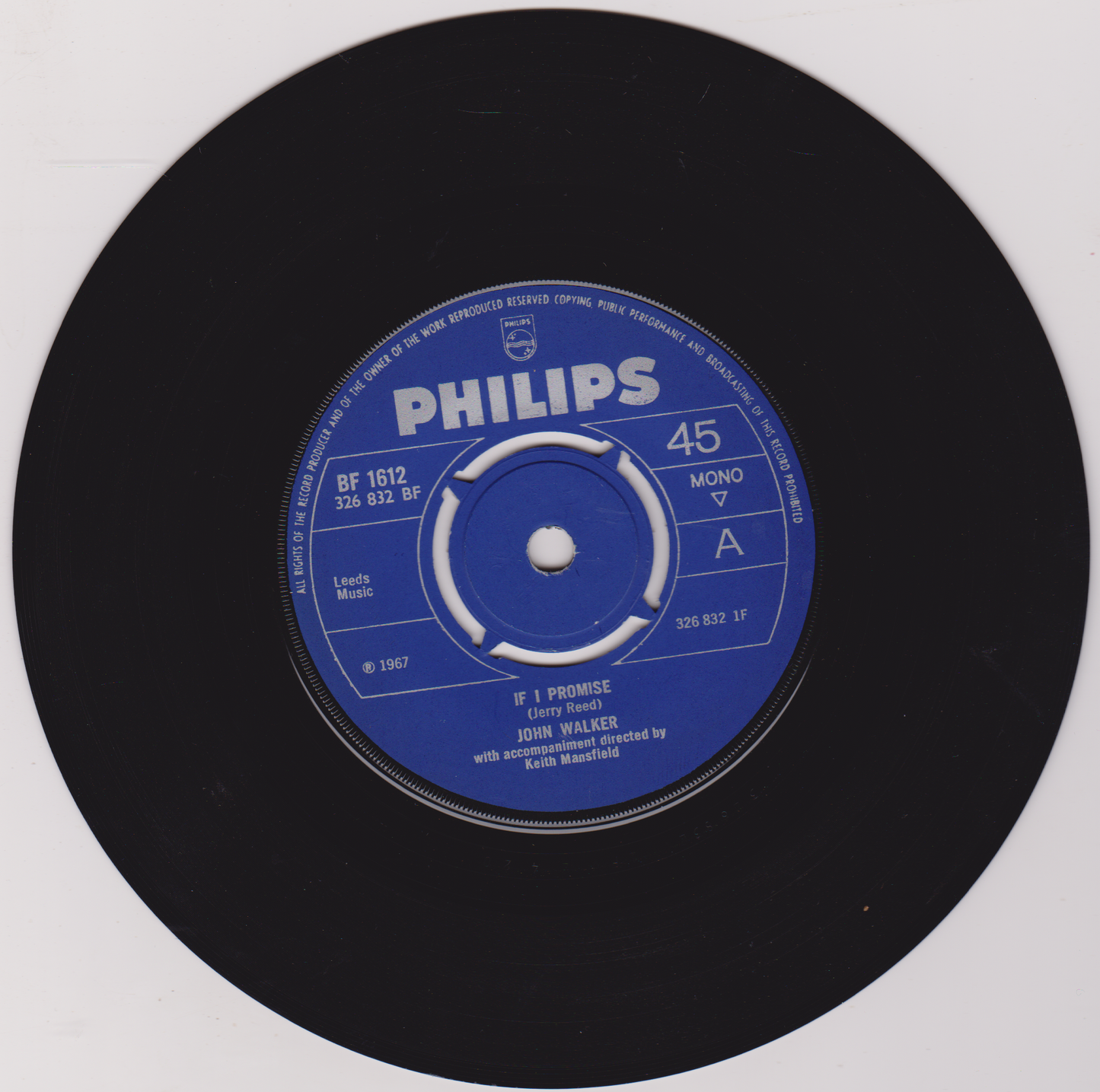 John Walker – If I Promise (Philips 1967) 7" vinyl single VG/VG