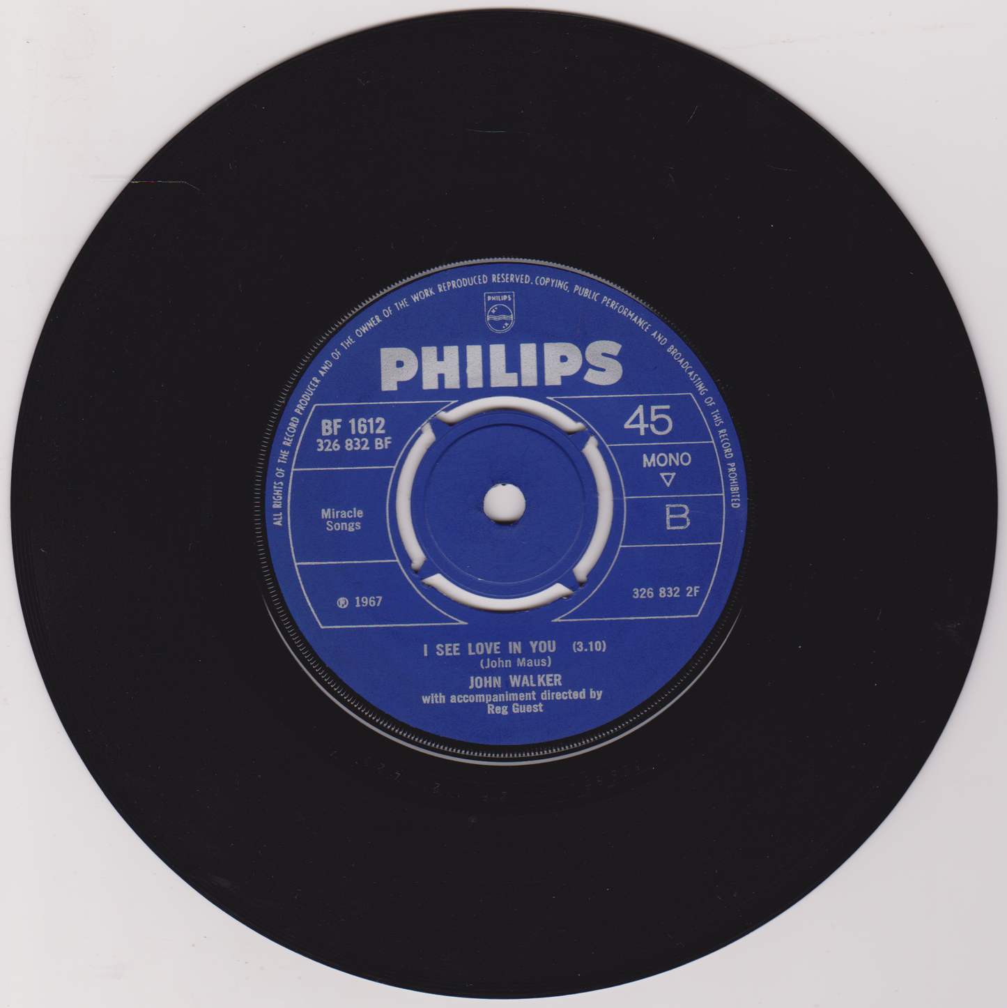 John Walker – If I Promise (Philips 1967) 7" vinyl single VG/VG