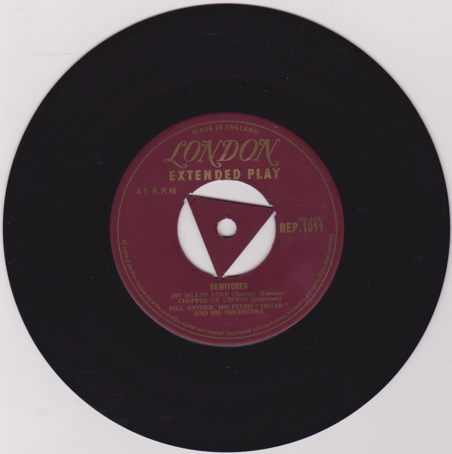 Bill Snyder, His Piano "Oscar," And His Orchestra – Bewitched (London) 7" vinyl EP VG/VG