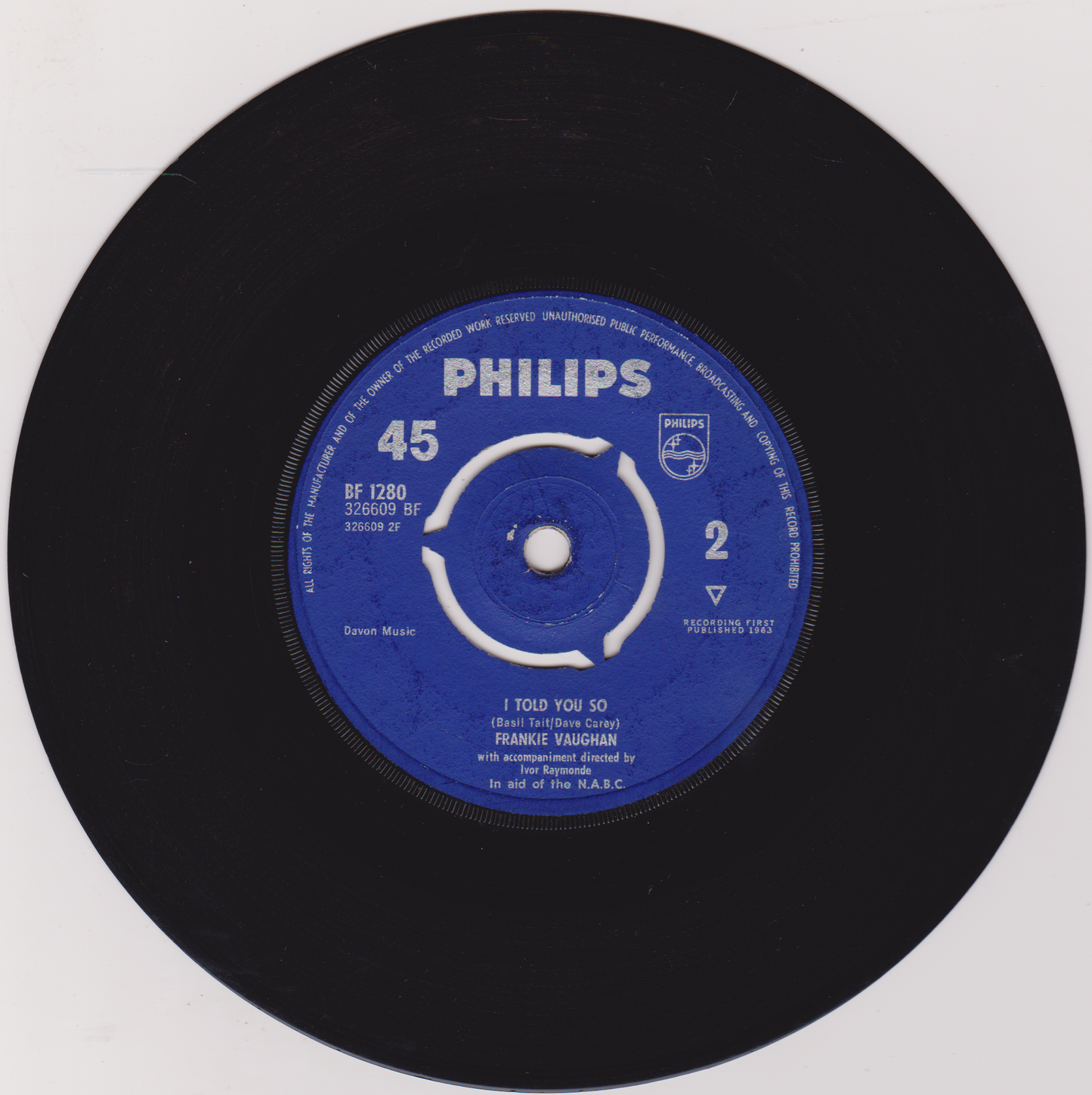 Frankie Vaughan – You're The One For Me (Philips 1963) 7" vinyl single VG/-