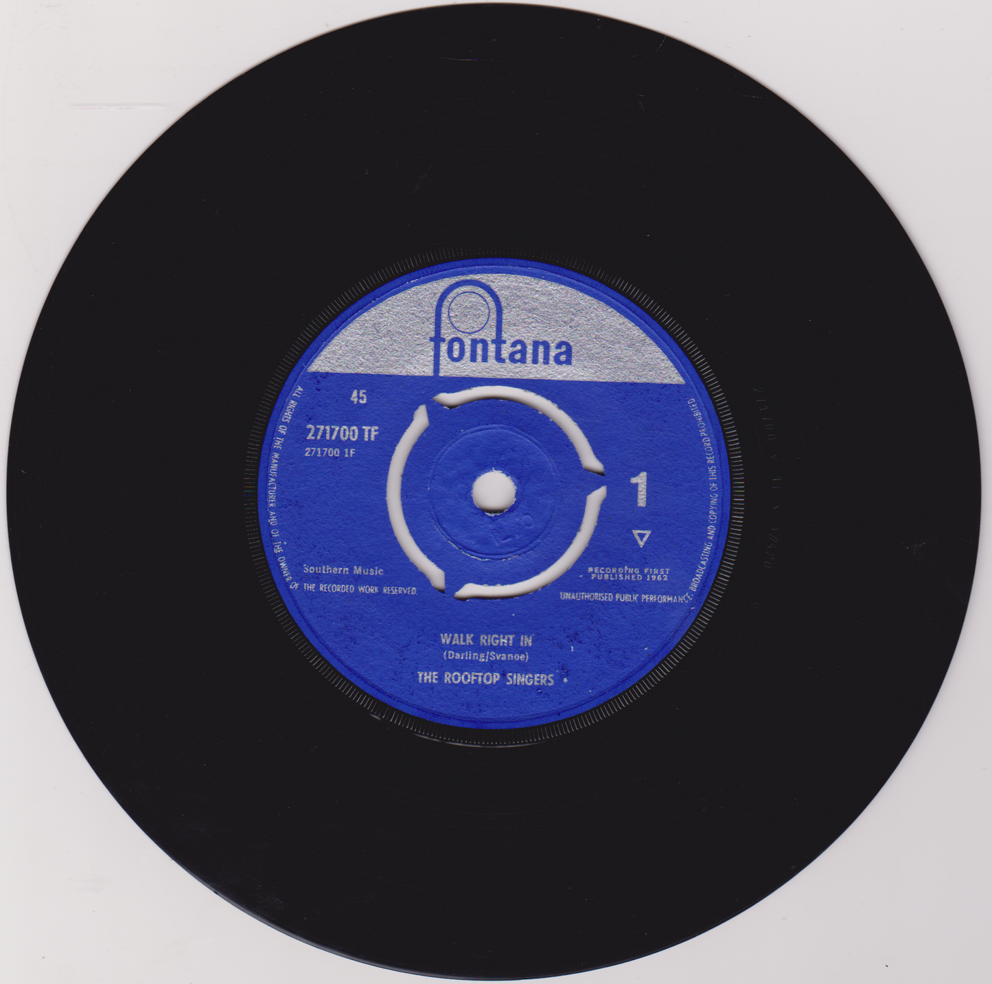 The Rooftop Singers - Walk Right In (Fontana 1962) 7" vinyl single VG/VG