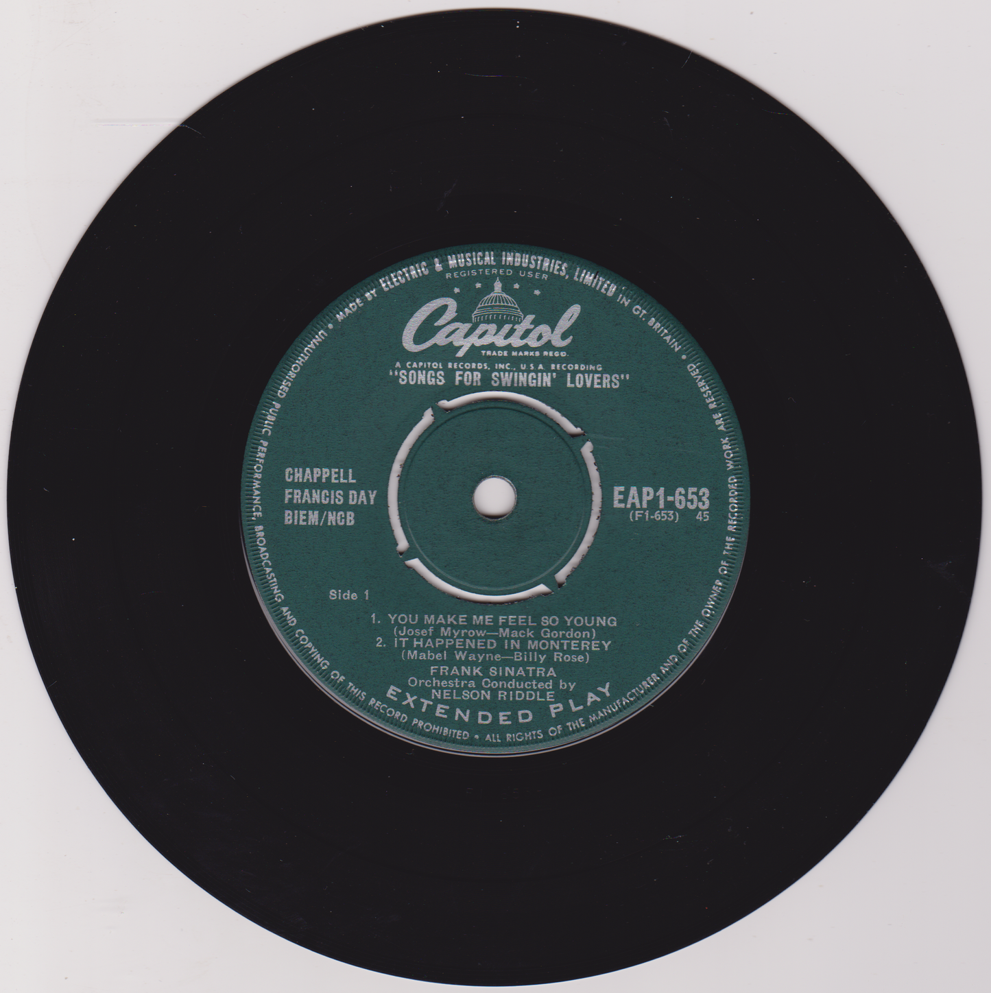 Frank Sinatra – Songs For Swingin' Lovers (Part 1) (Capitol 1956) 7" vinyl EP VG/VG